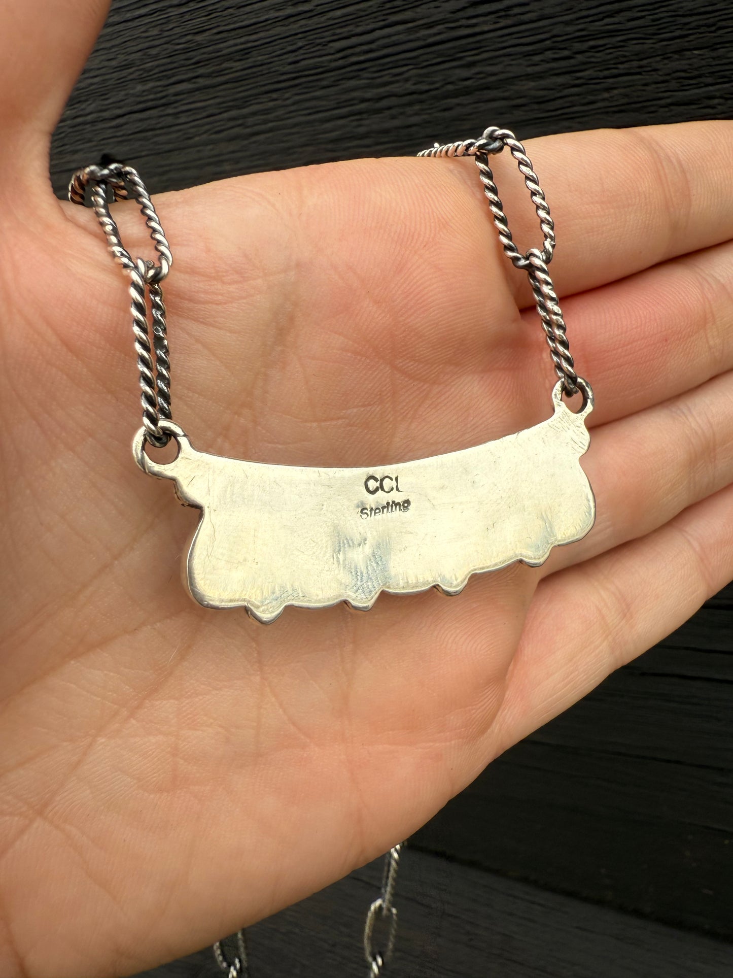 Carlo Lonjose Pink Conch 5 Stone Bar Necklace
