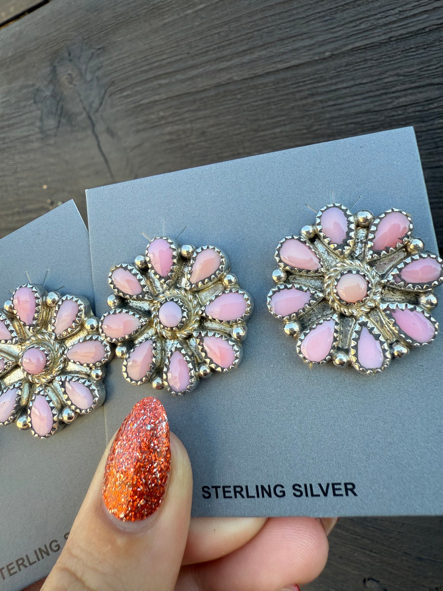 Nicole Yazzie Pink Conch Cluster Studs