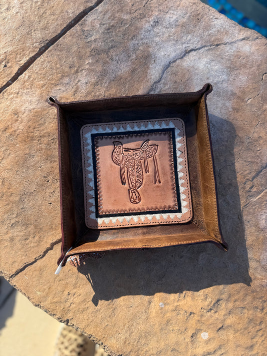 Leather Tray with Floral Saddle