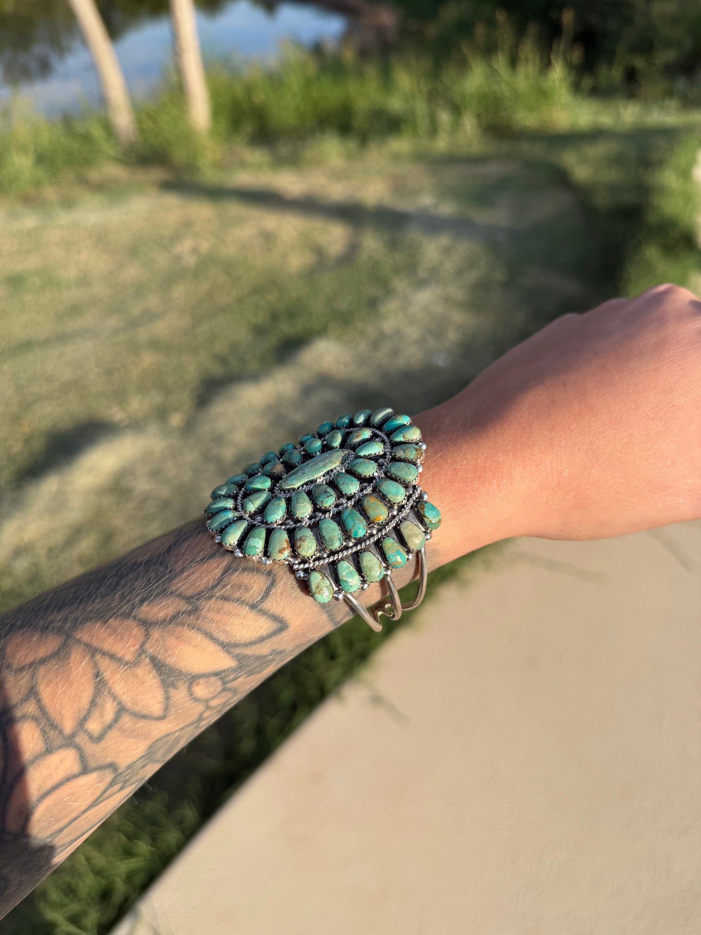 Native Made Kingman Turquoise Cluster Cuff