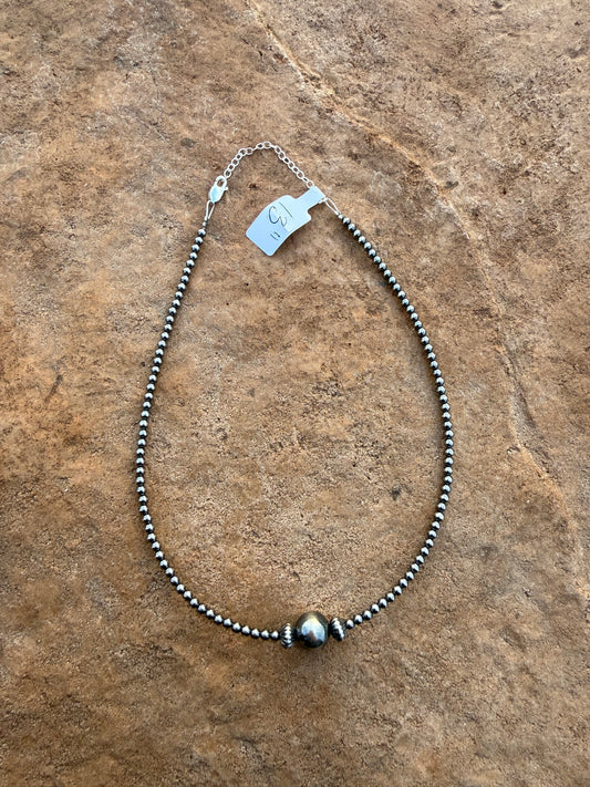 3mm & 10mm Sterling Silver Pearl Necklace 13”