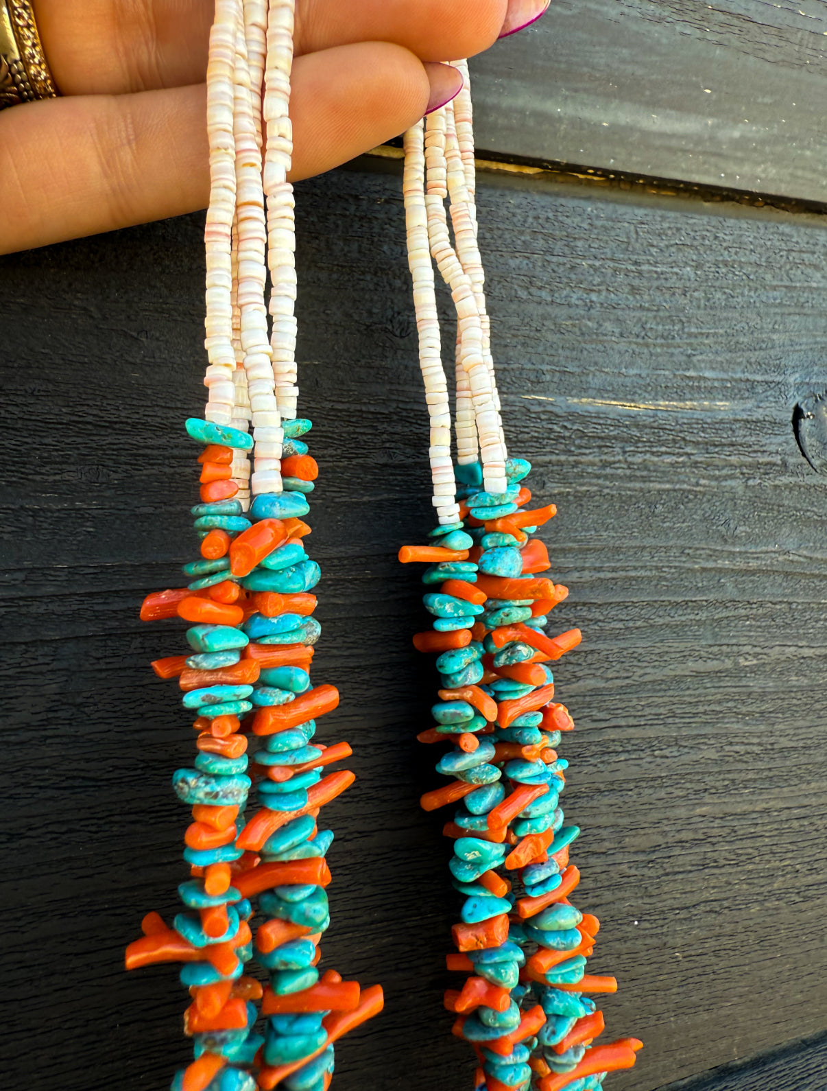 Four Strand Coral and Turquoise Necklace