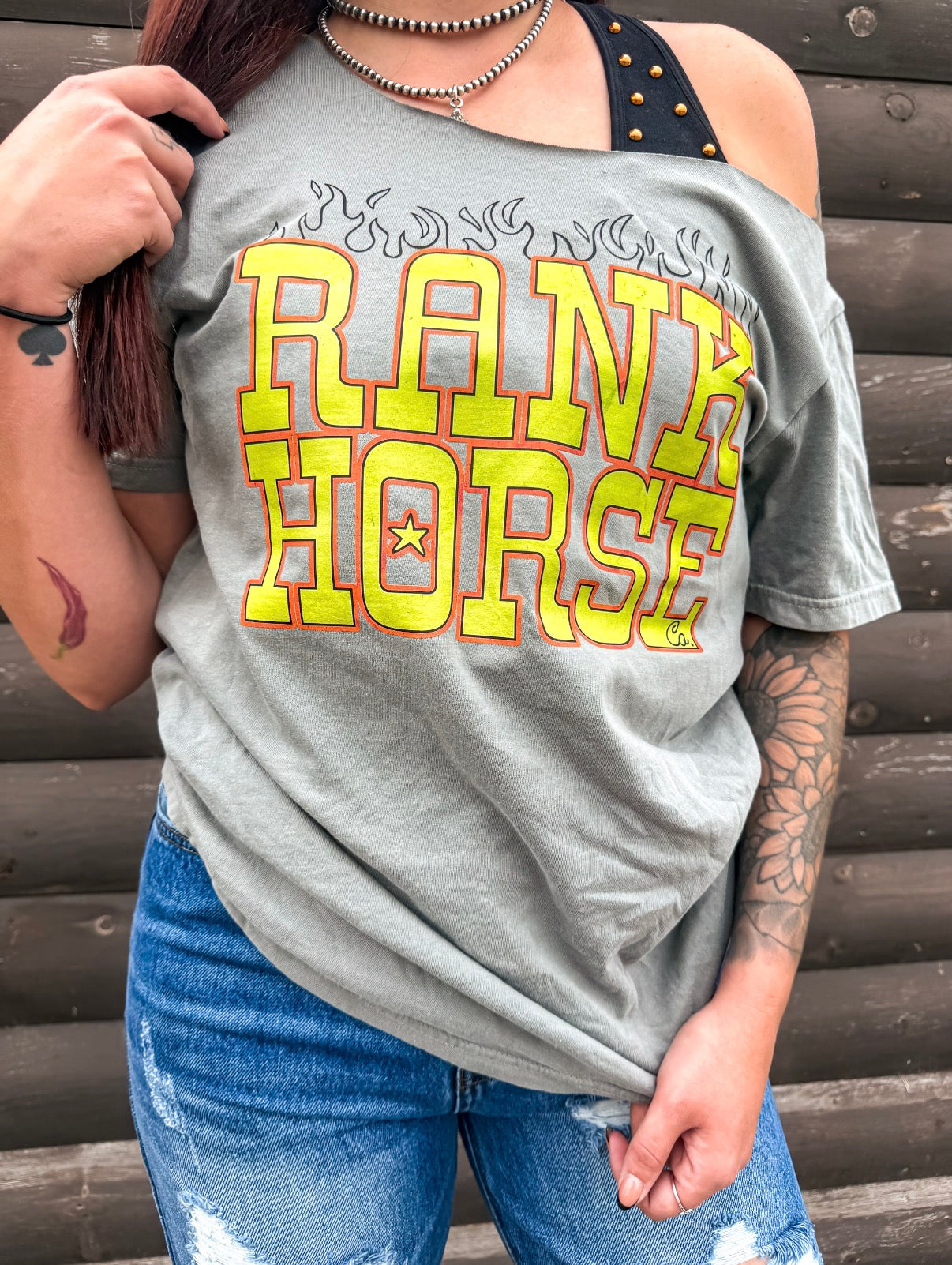 Grungy Flames RHC Off The Shoulder Tee