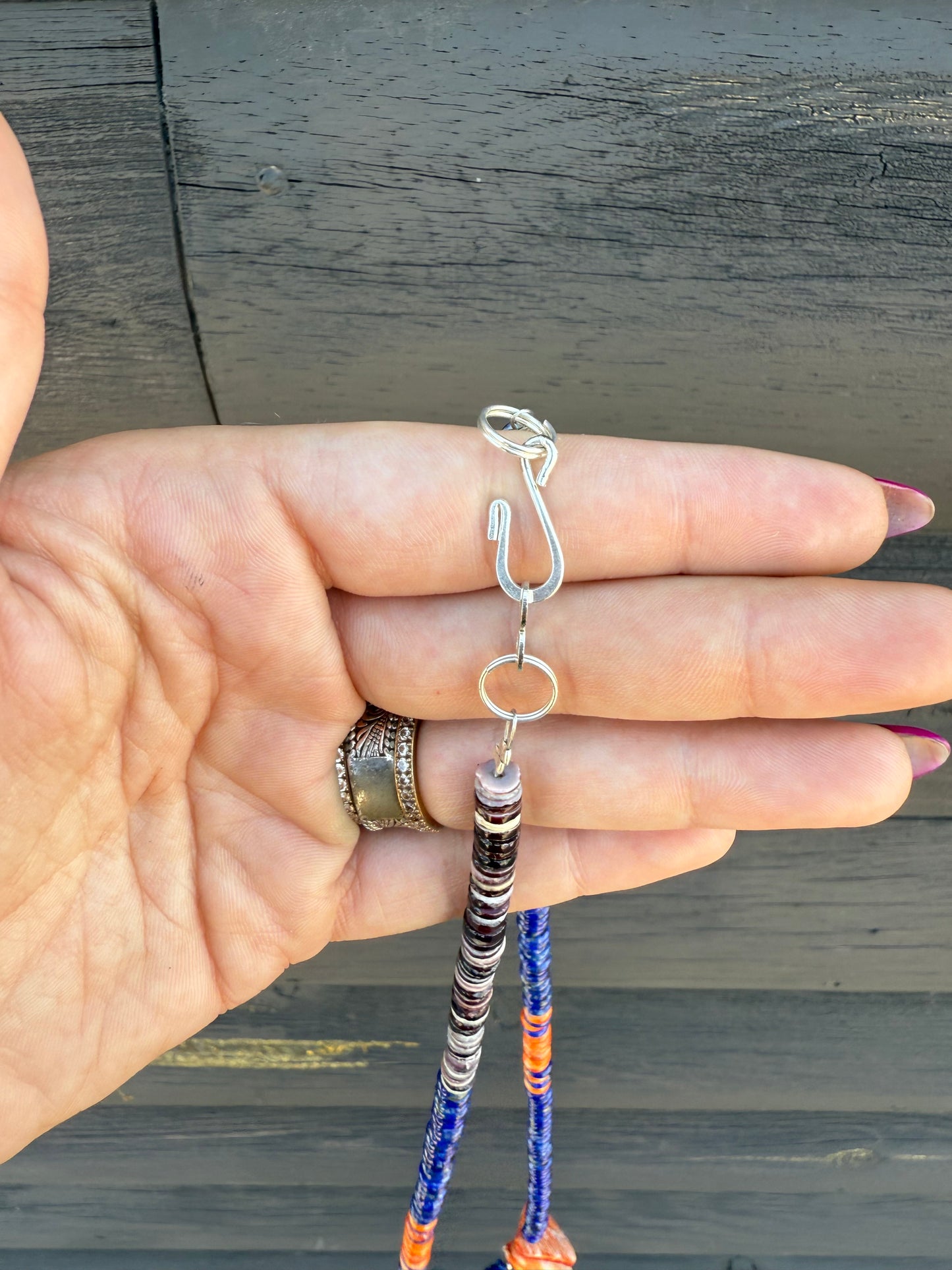 Lapis And Orange Spiny Heishi Necklace
