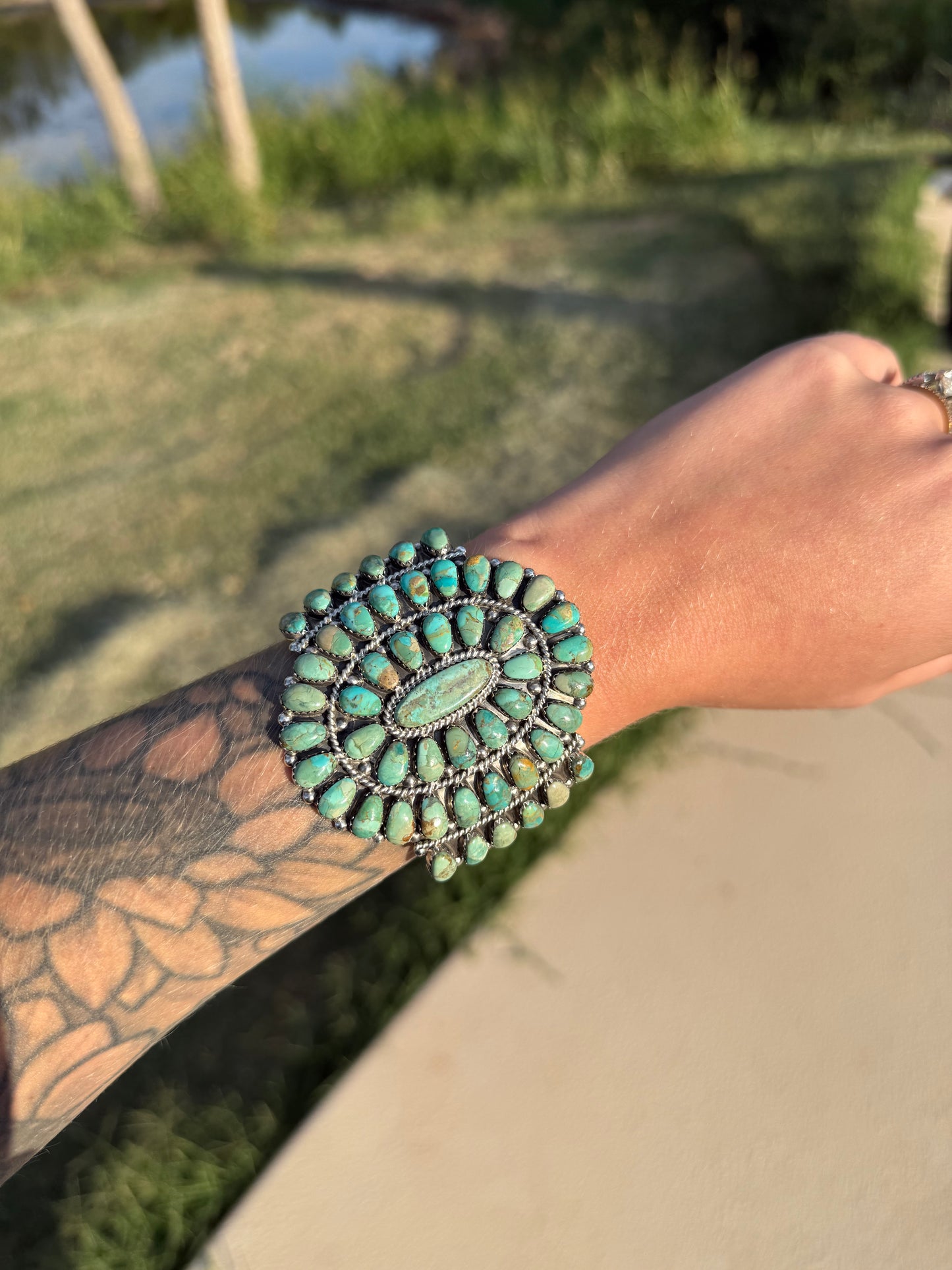 Native Made Kingman Turquoise Cluster Cuff