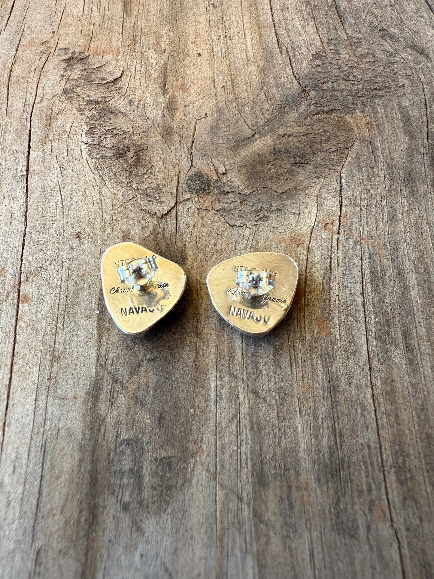 Christina Yazzie Triple Stone Turquoise and Sterling Silver Studs