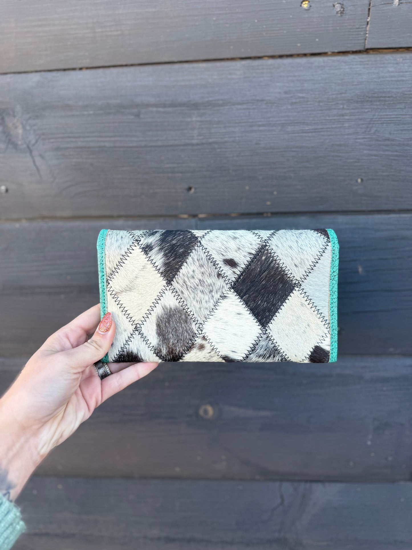 Turquoise & Cowhide Patchwork Wallet