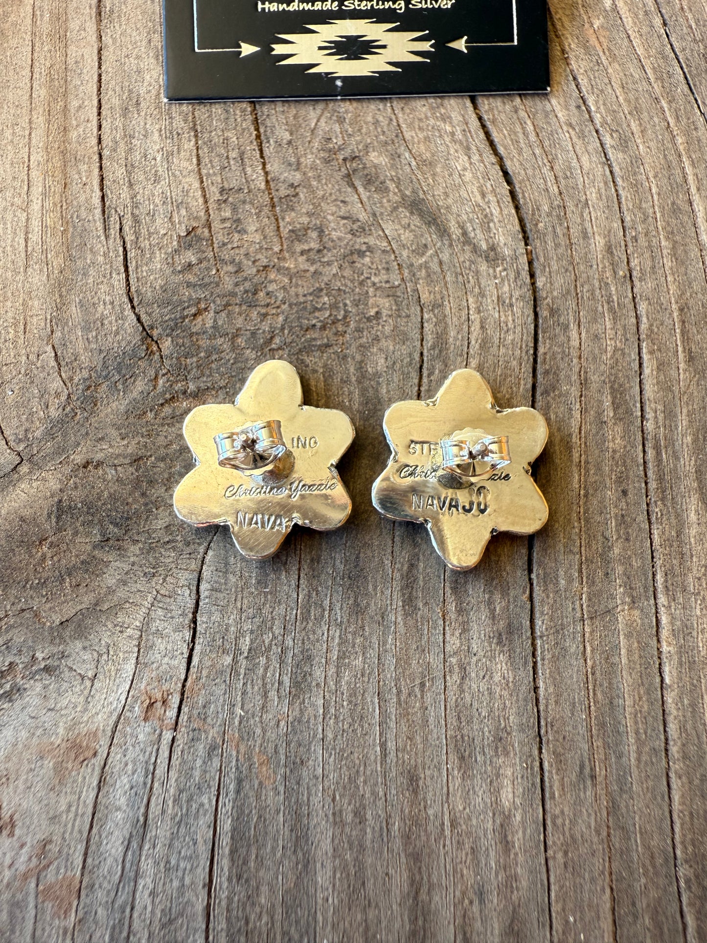 Christina Yazzie Black Onyx Flower Studs