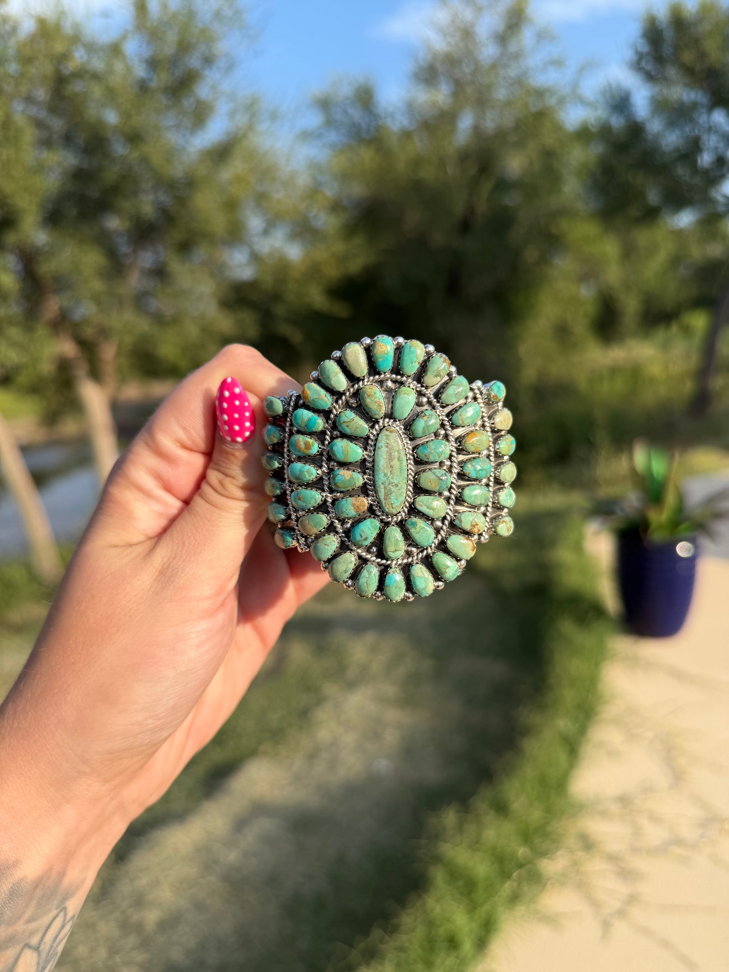 Native Made Kingman Turquoise Cluster Cuff