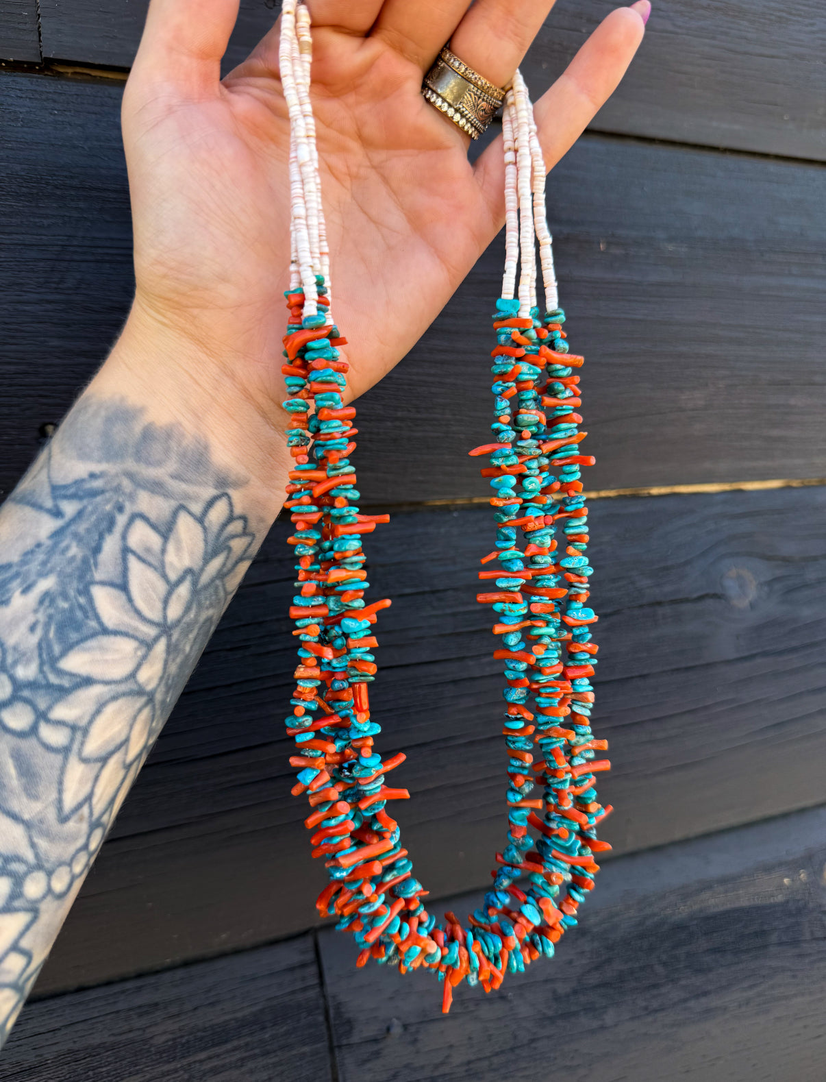 Four Strand Coral and Turquoise Necklace