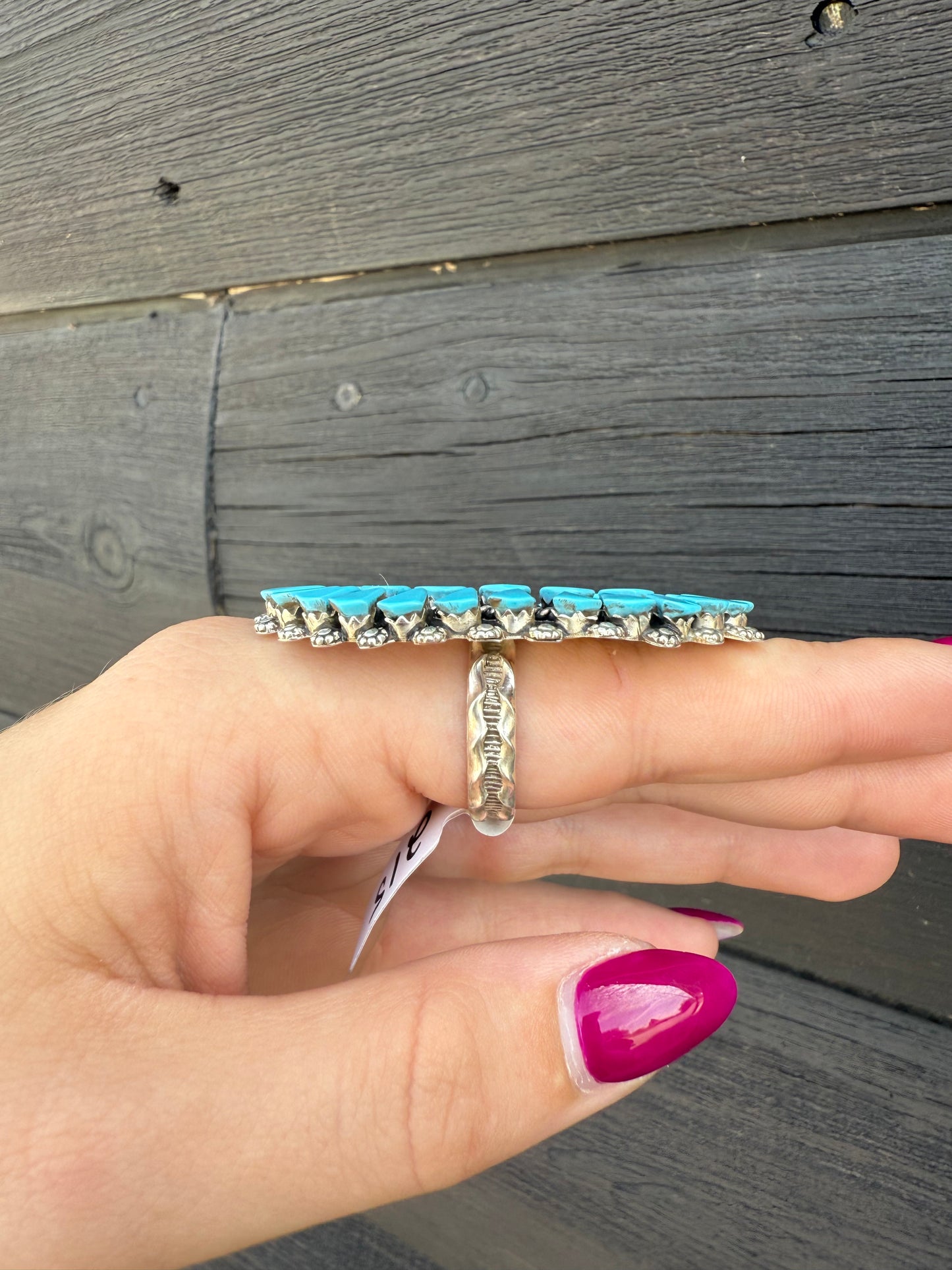 Size 8 Zuni Made Sterling Silver & Block Turquoise Ring