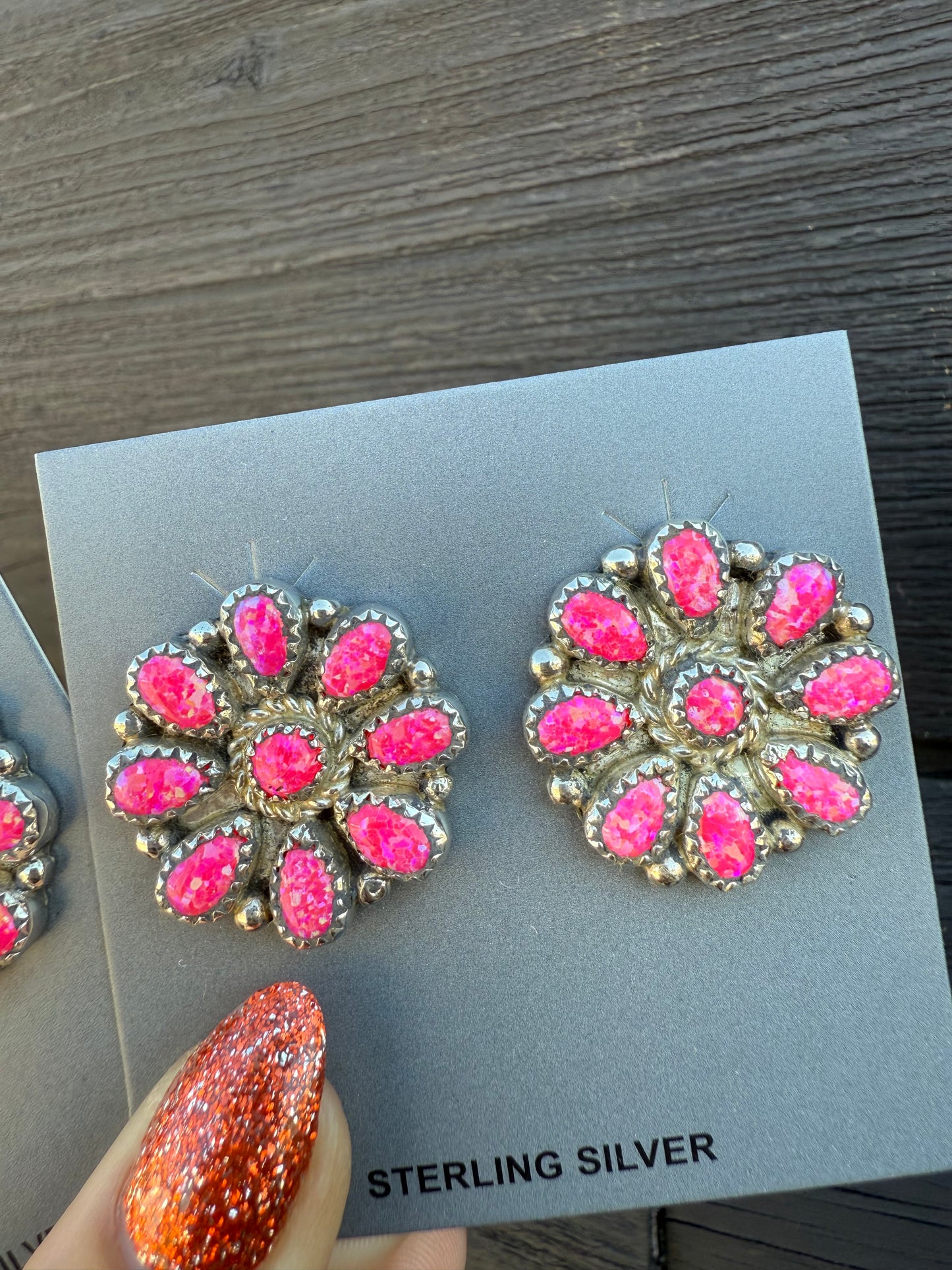 Nicole Yazzie Hot Pink Opal Cluster Studs