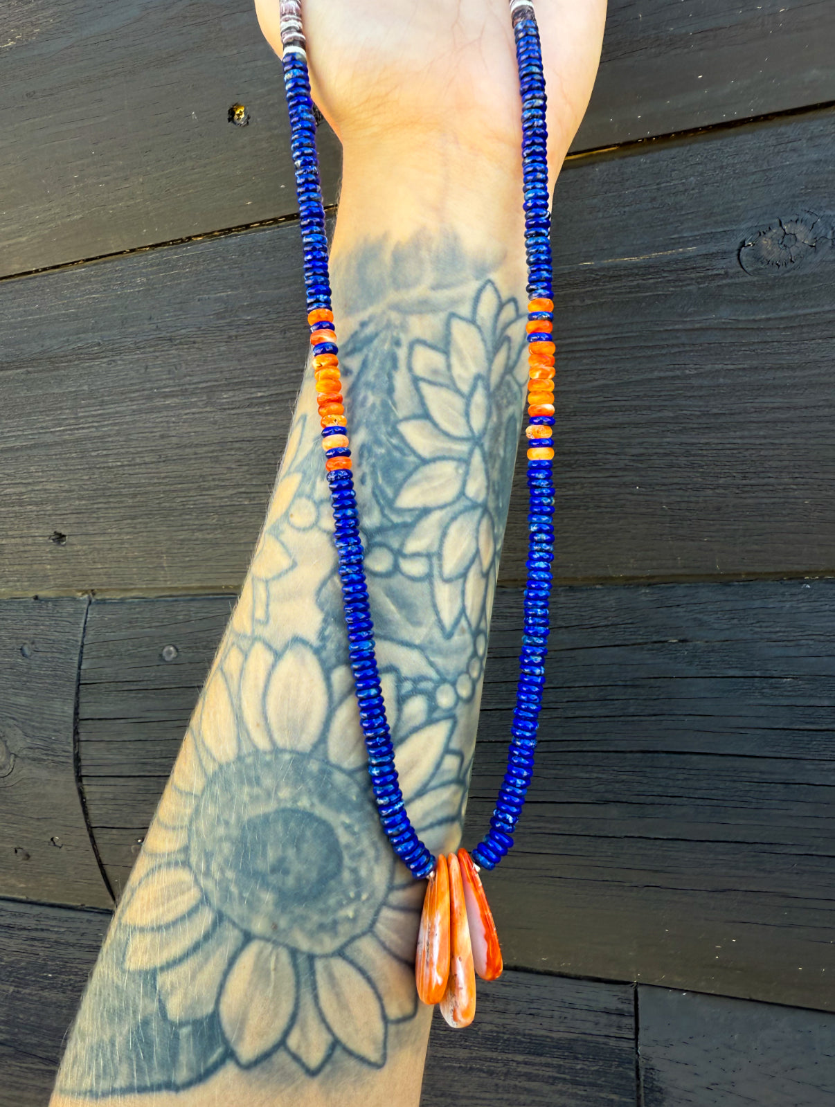 Lapis And Orange Spiny Heishi Necklace
