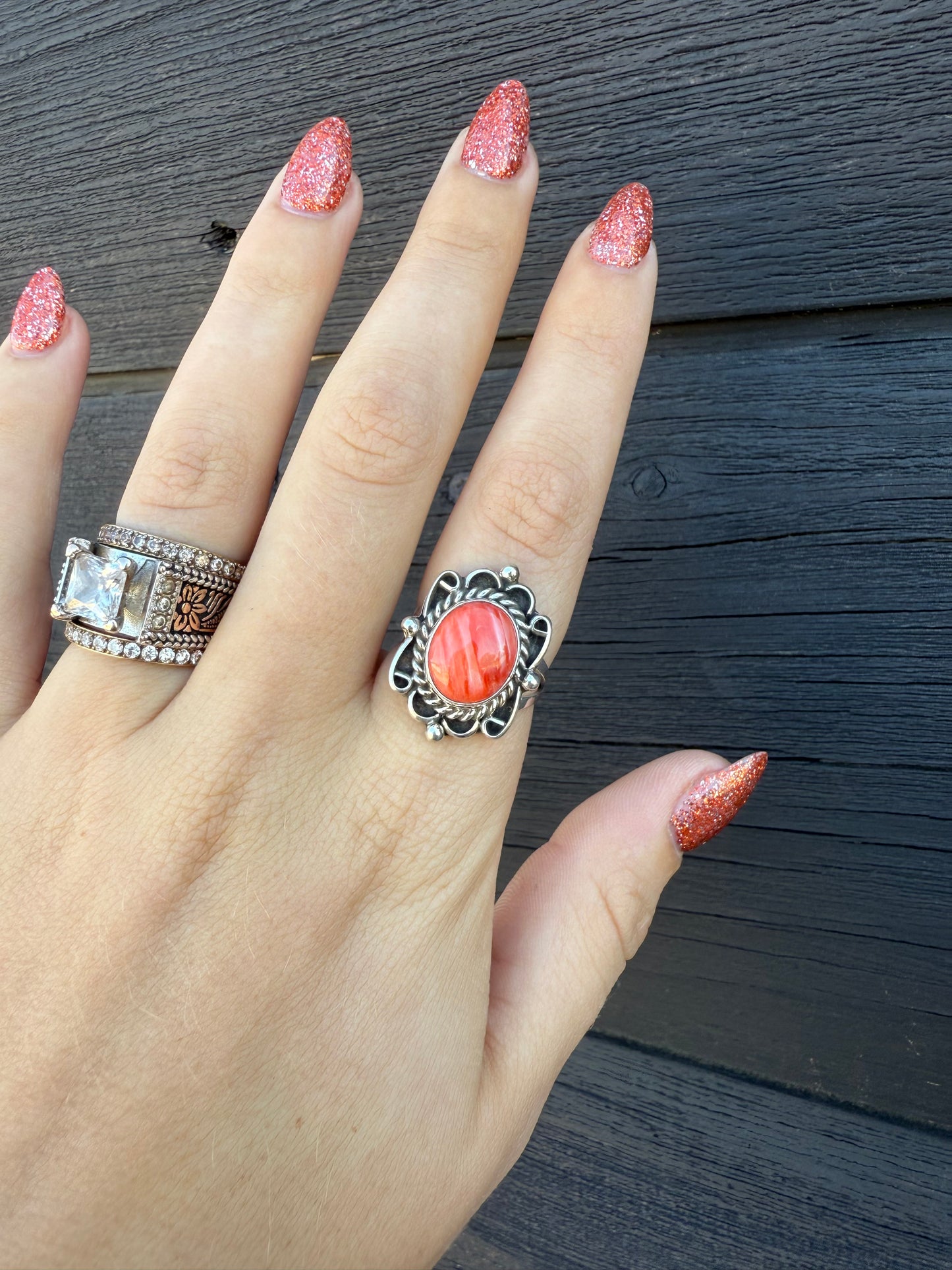 Size 7 Red Spiny & Sterling Silver Ring