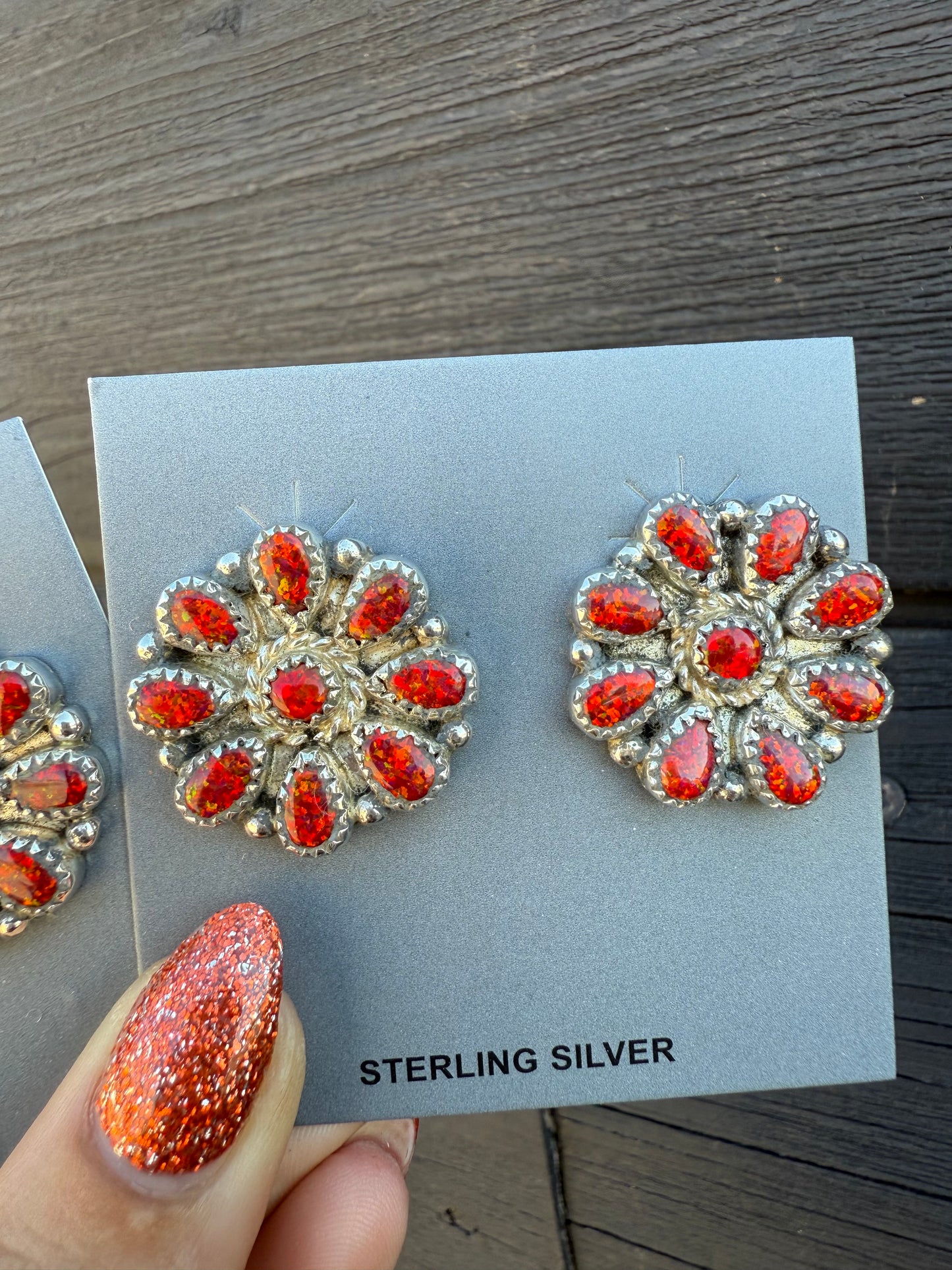 Nicole Yazzie Red Opal Cluster Studs