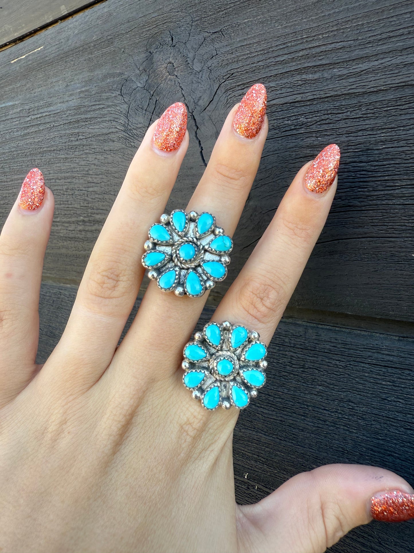 Nicole Yazzie Adjustable Turquoise Cluster Rings