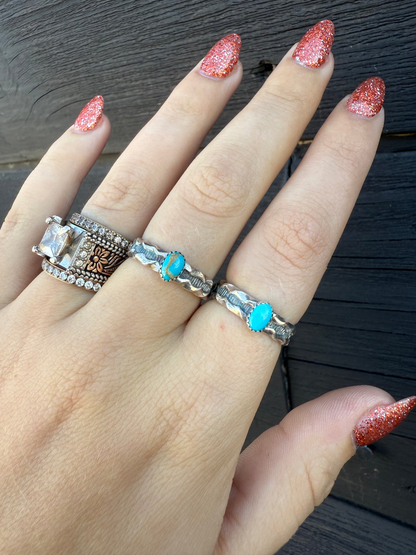 Dainty Turquoise & Sterling Silver Rings • Size 7 & 8
