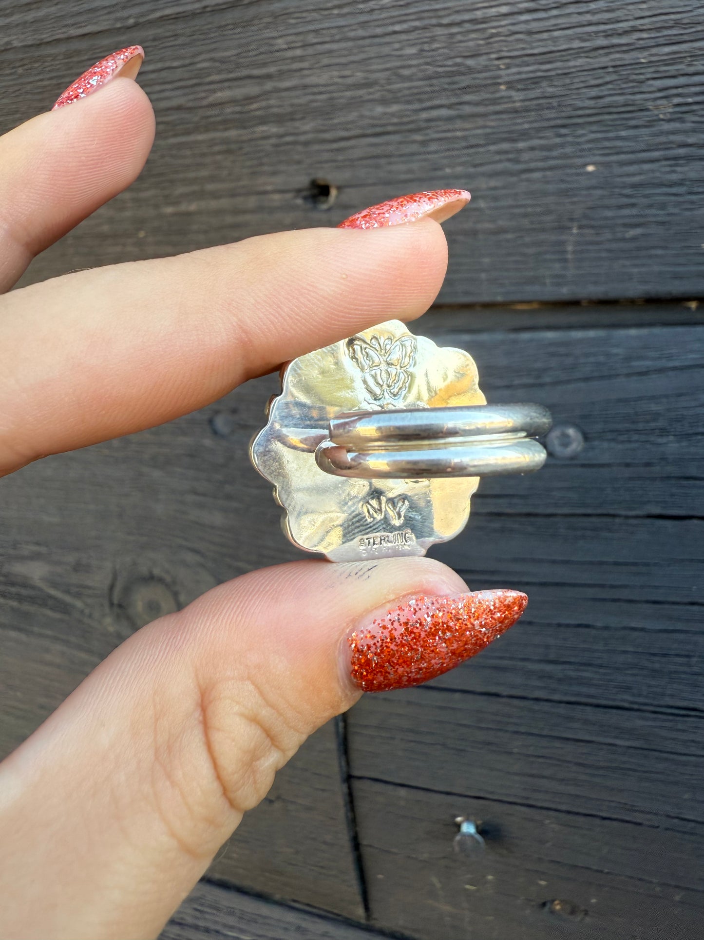 Nicole Yazzie Adjustable Red Opal Cluster Rings
