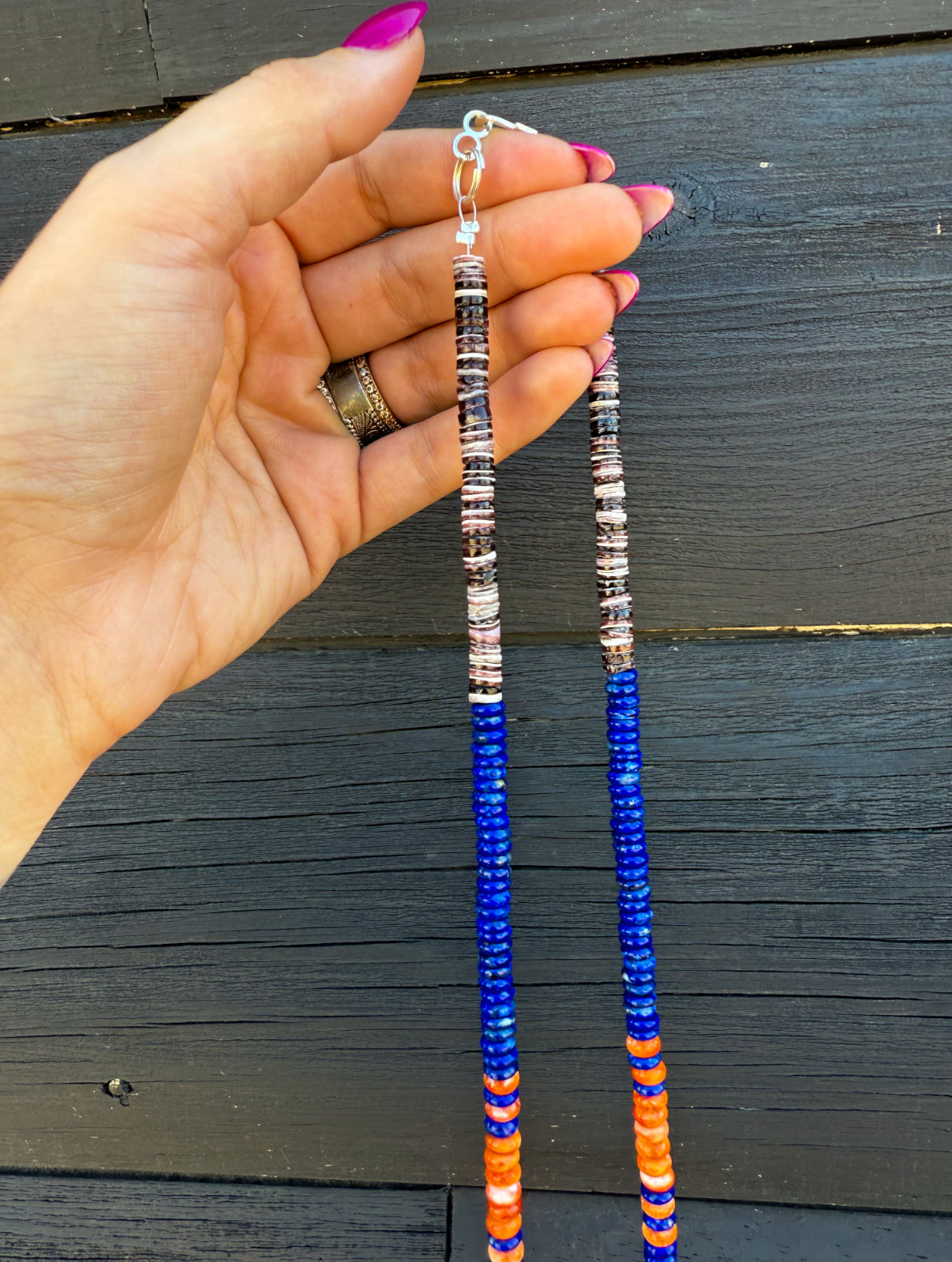 Lapis And Orange Spiny Heishi Necklace