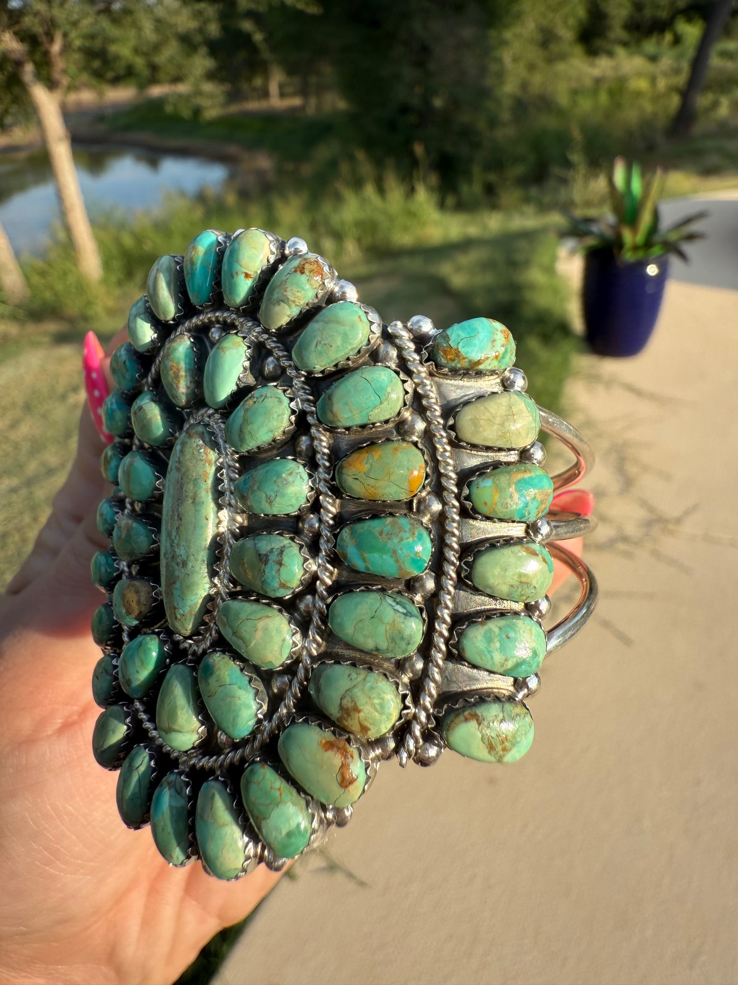 Native Made Kingman Turquoise Cluster Cuff
