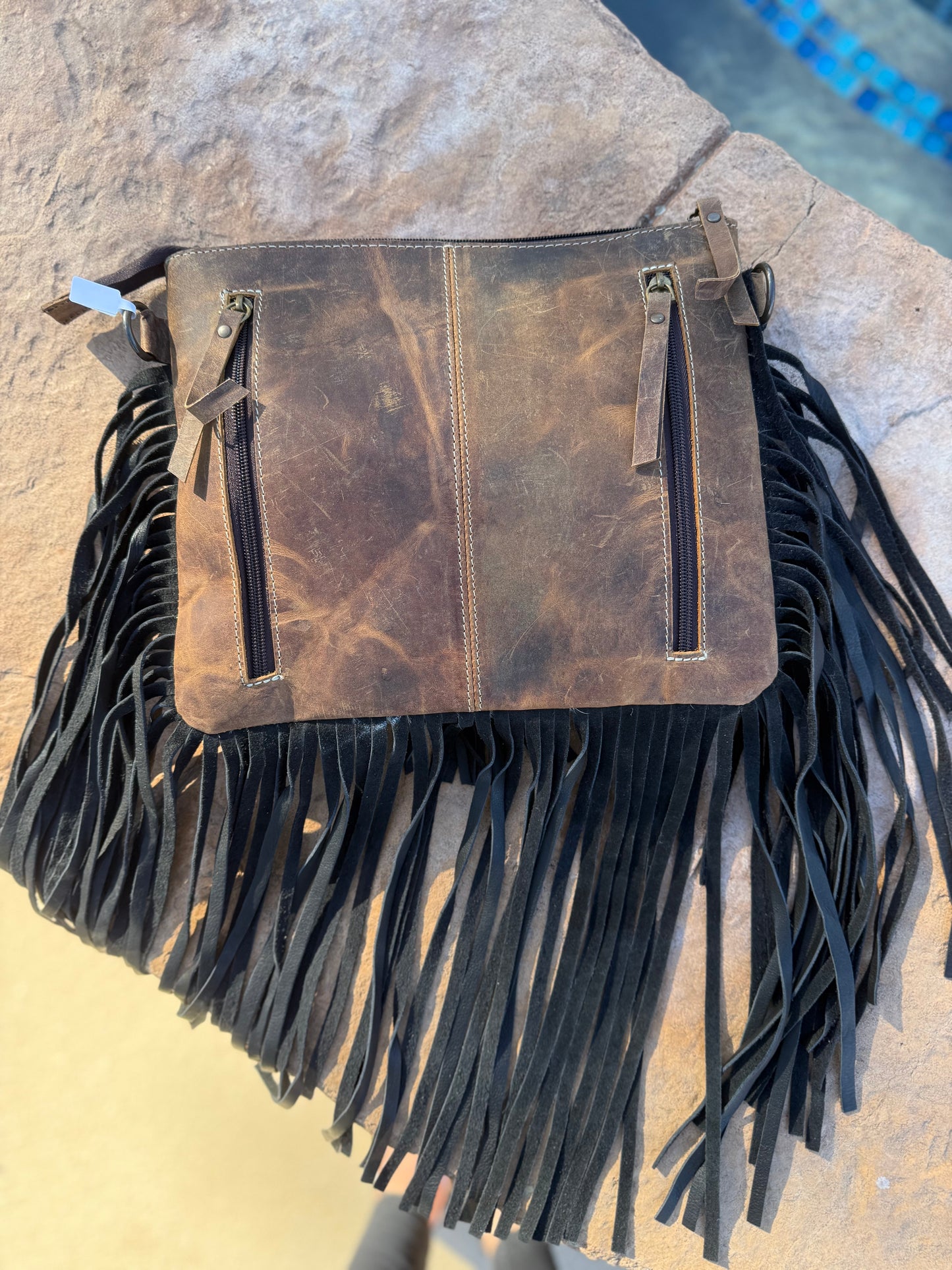 Checkered Howdy Leather and Cowhide Crossbody Purse