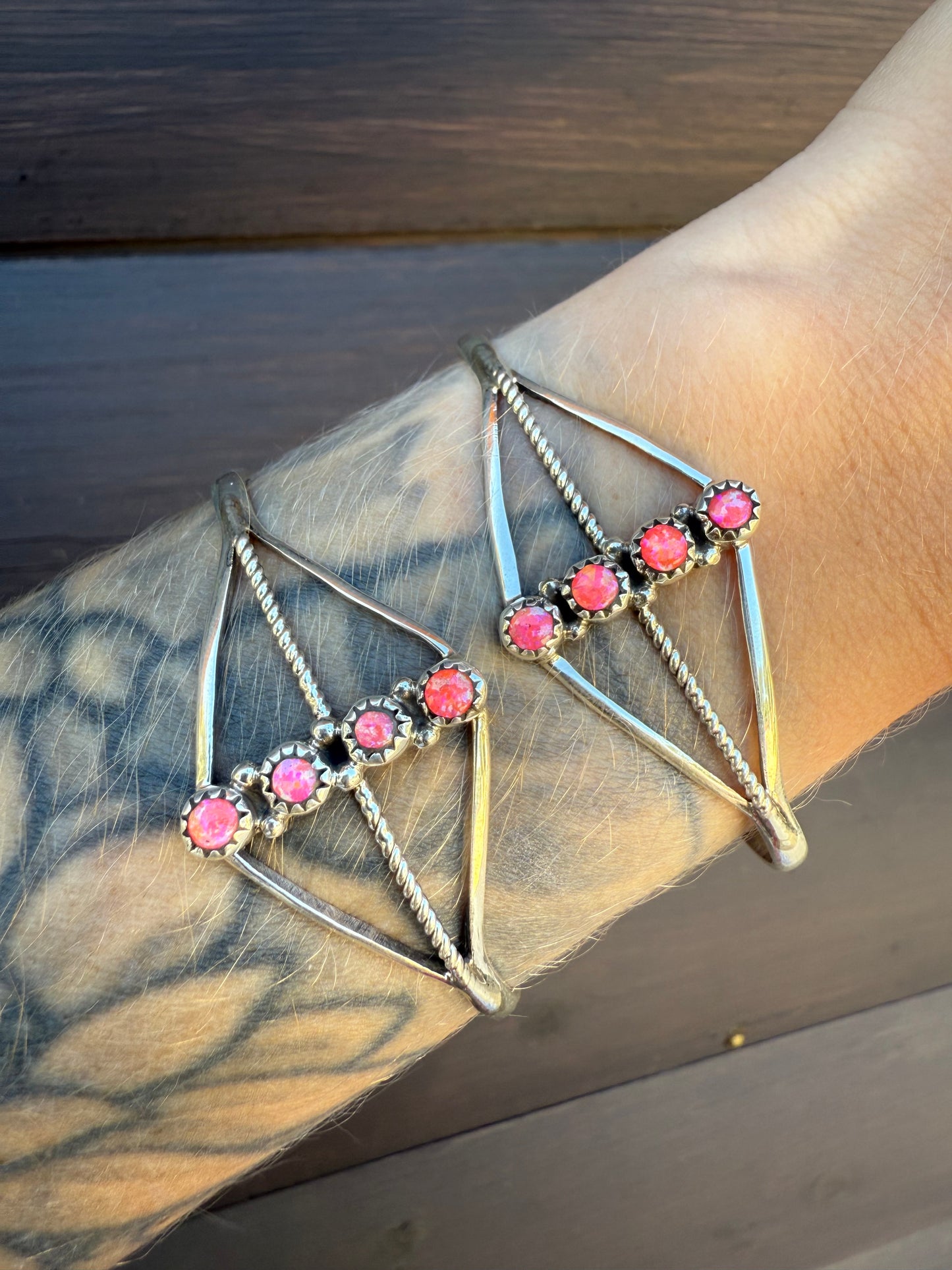 Nicole Yazzie Pink Opal Adjustable Cuffs