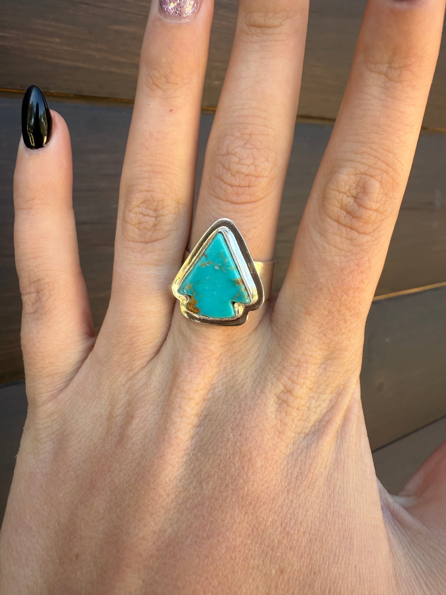 Adjustable Turquoise & Sterling Silver Arrowhead Ring