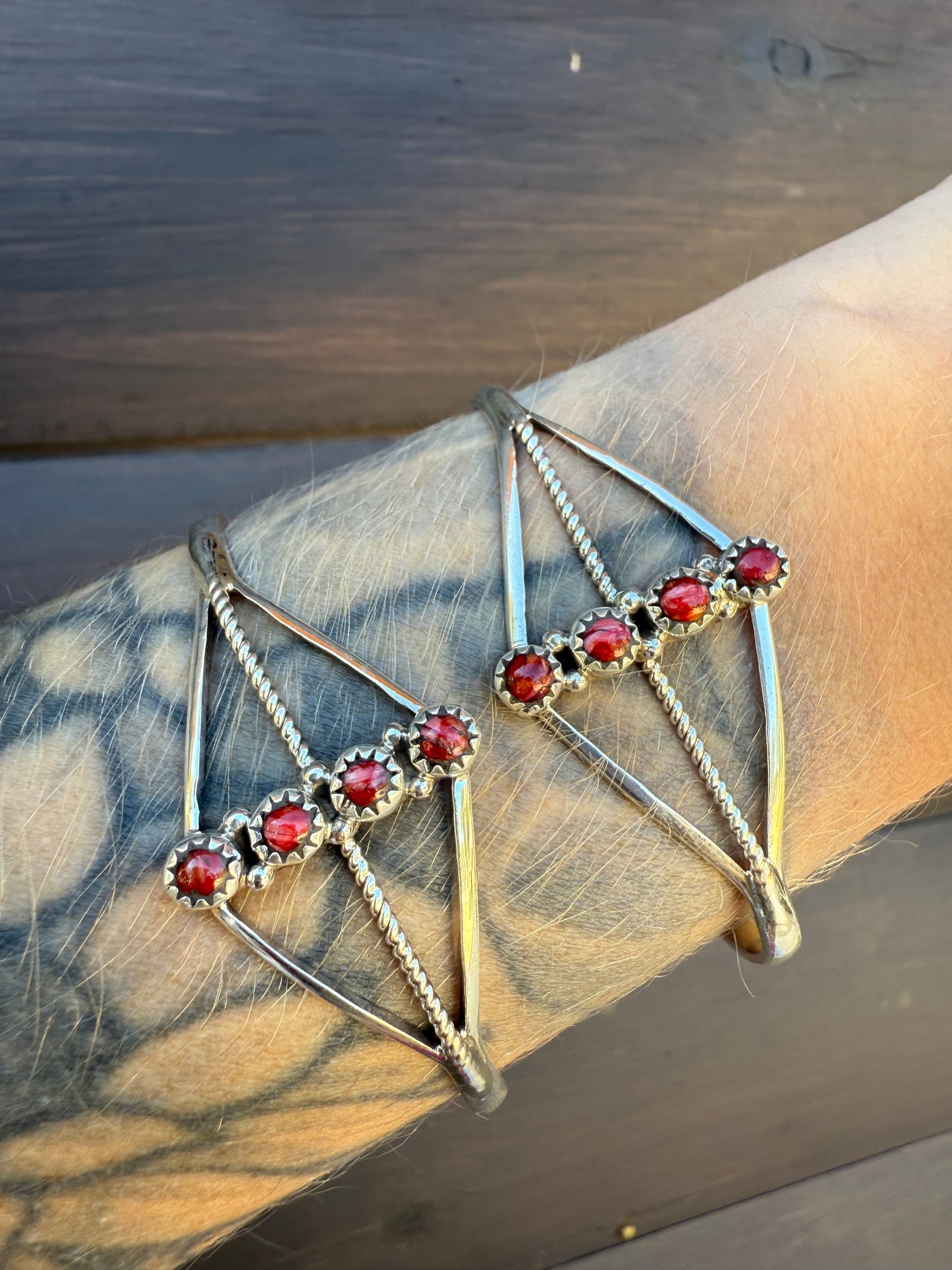 Nicole Yazzie Red Spiny Adjustable Cuffs