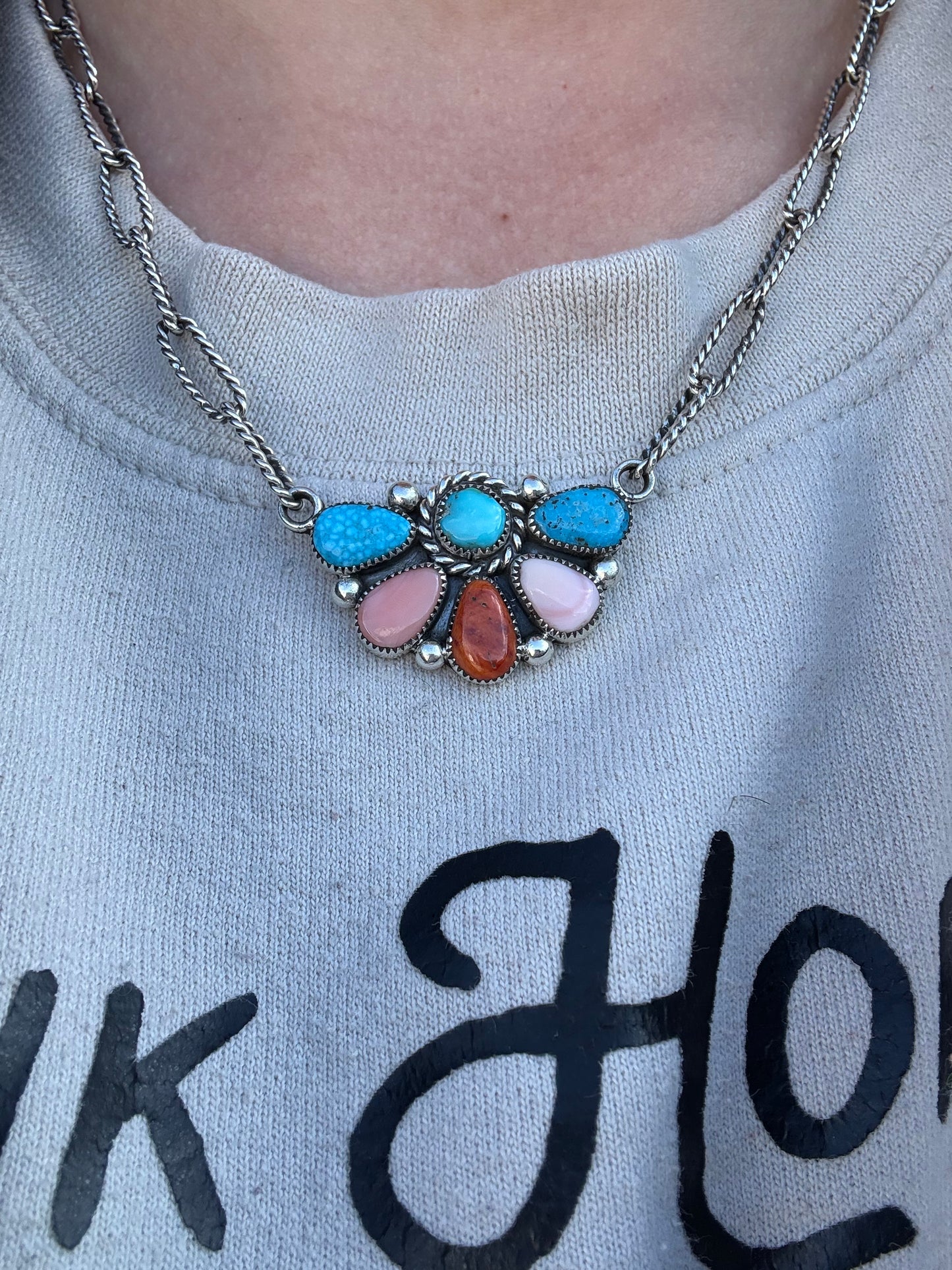 Carlo Lonjose 18” Multi Stone and Sterling Silver Necklace