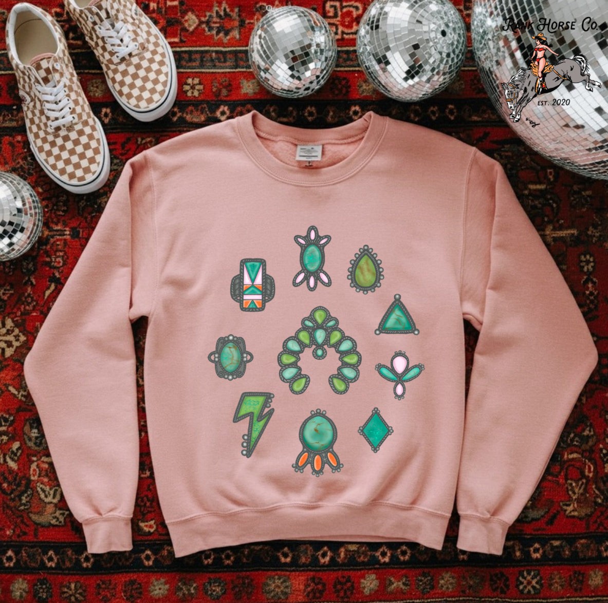 Turquoise Collage Crewneck