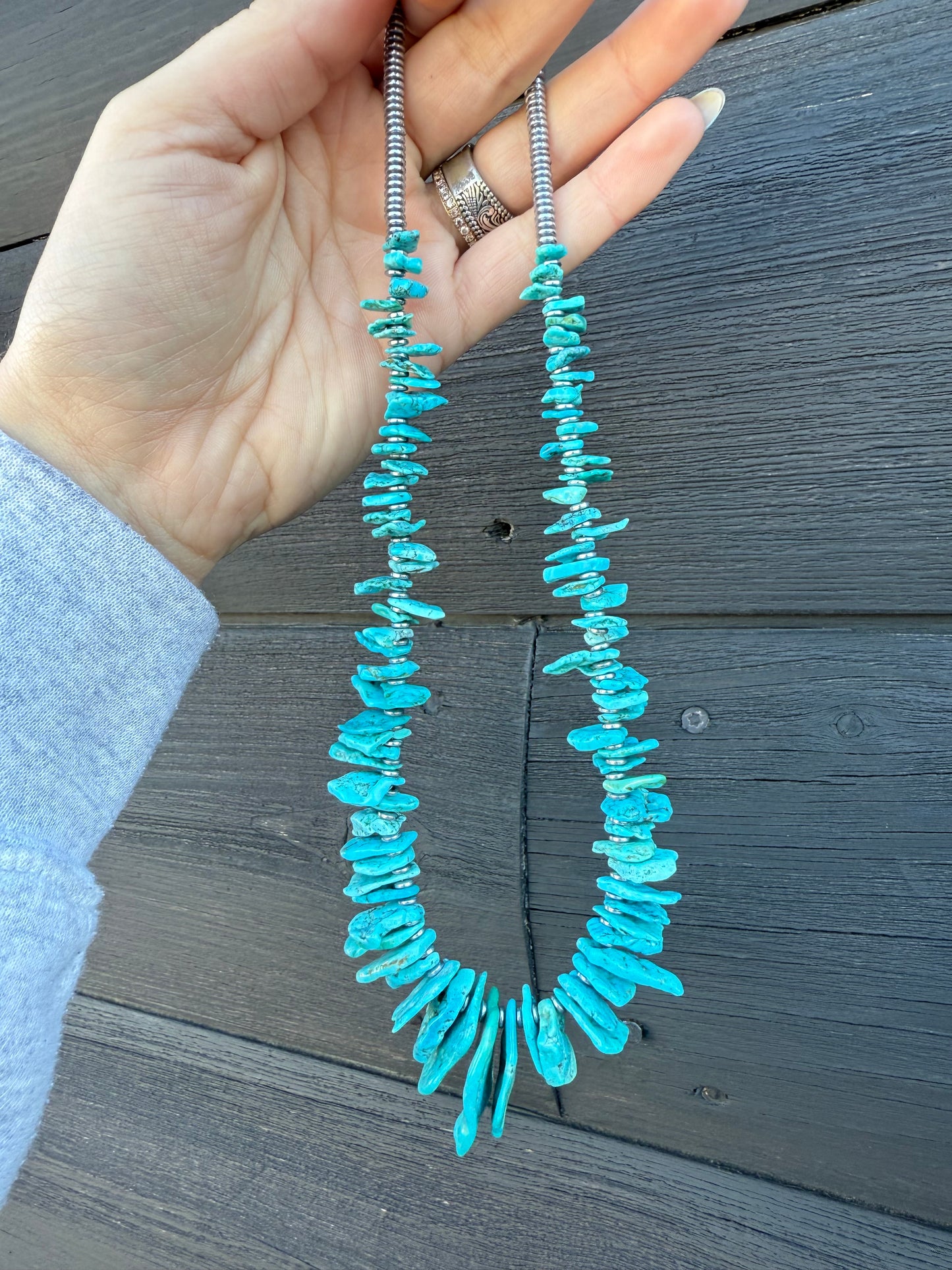 Blue Turquoise & Silver Hematite Necklace - 18”