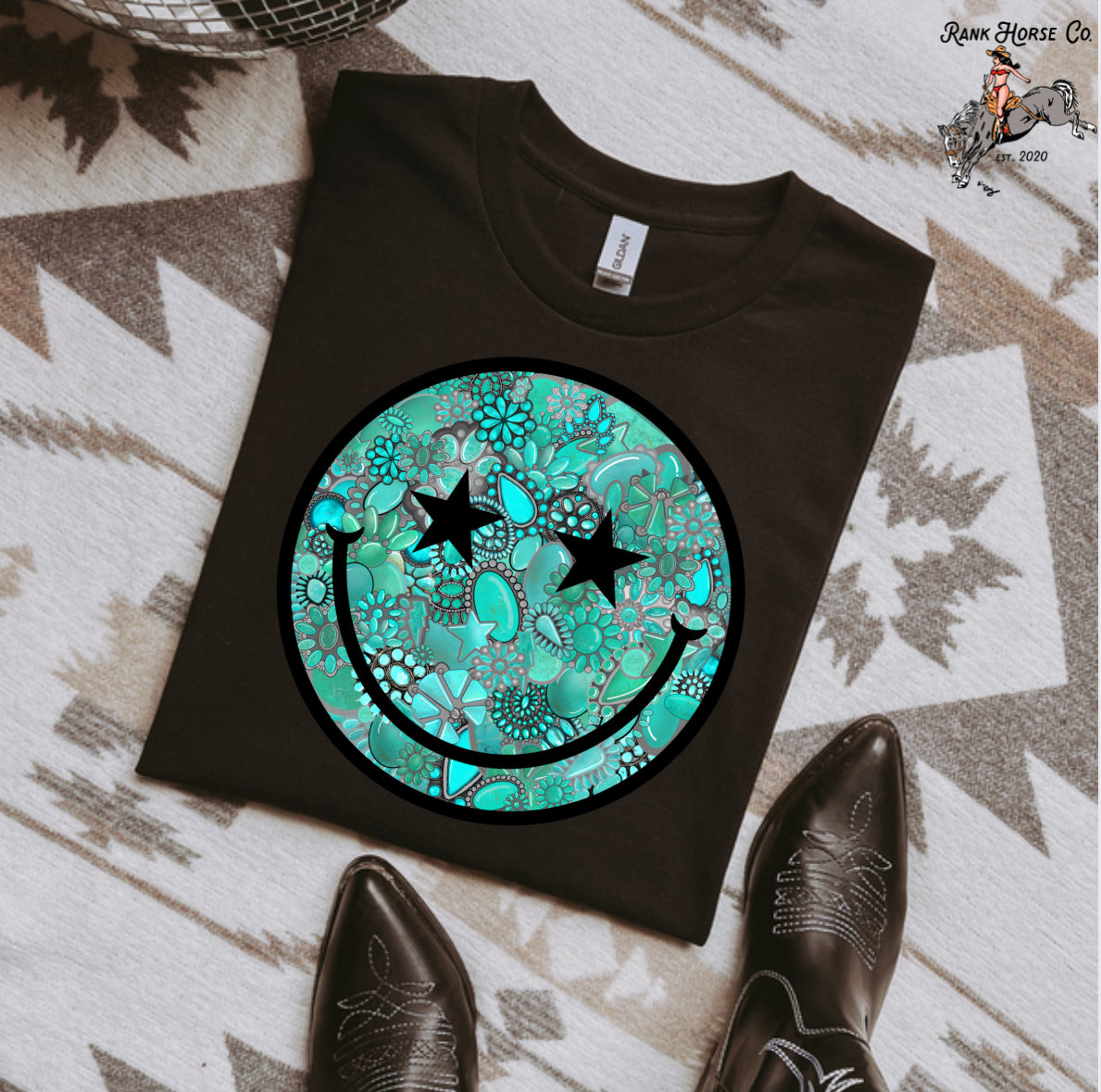 Turquoise Smiley Face Tee