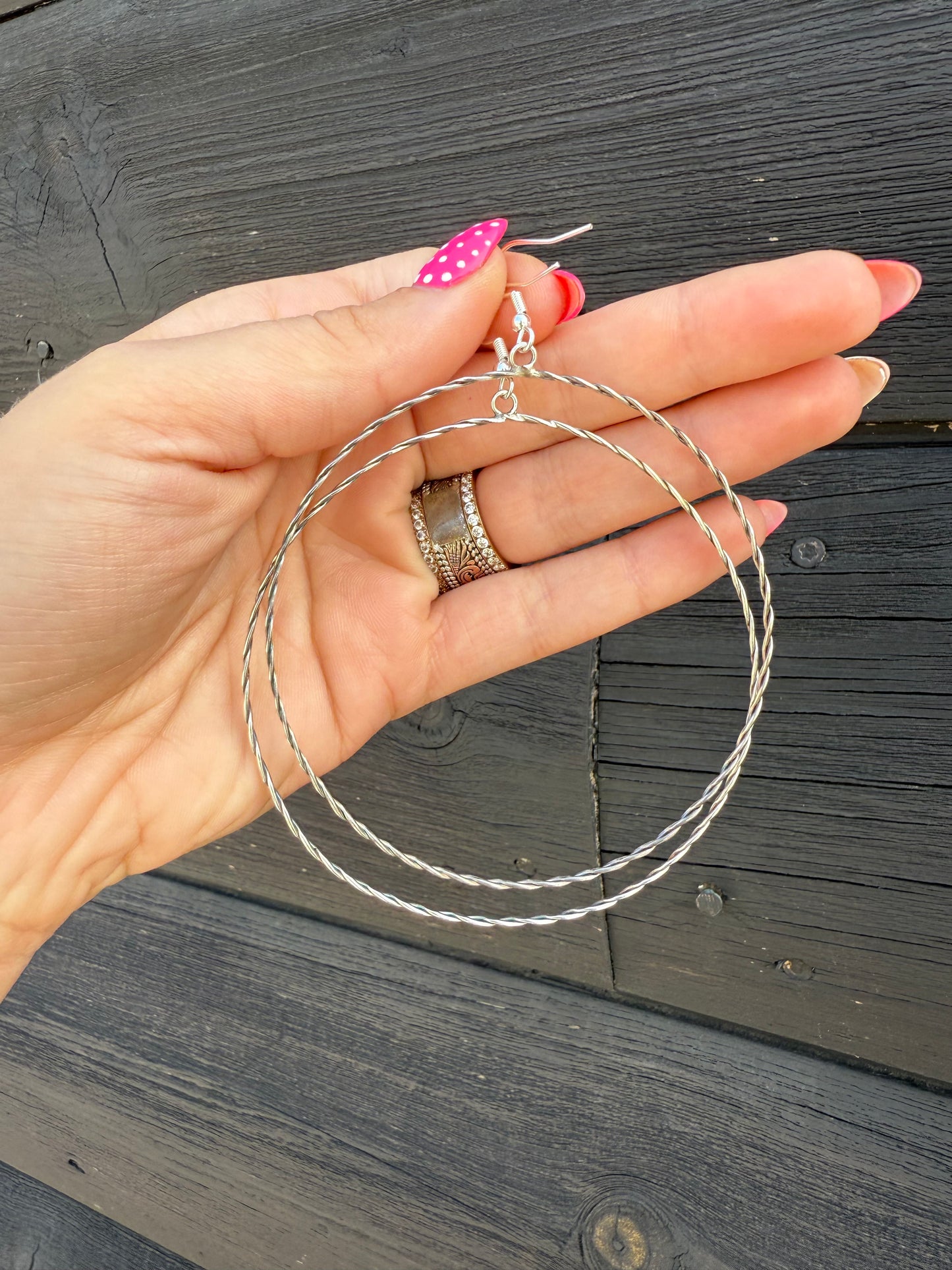 Sterling Silver 3” Twisted Wire Hoops