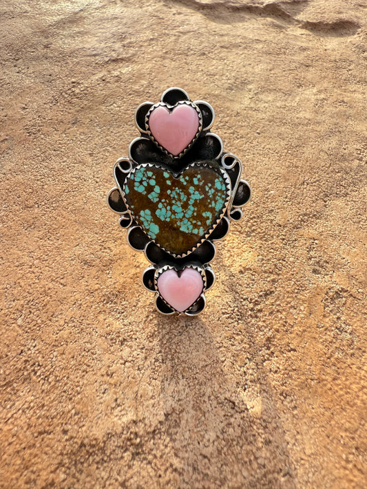 Adjustable Pink Conch & Number 8 Turquoise Ring