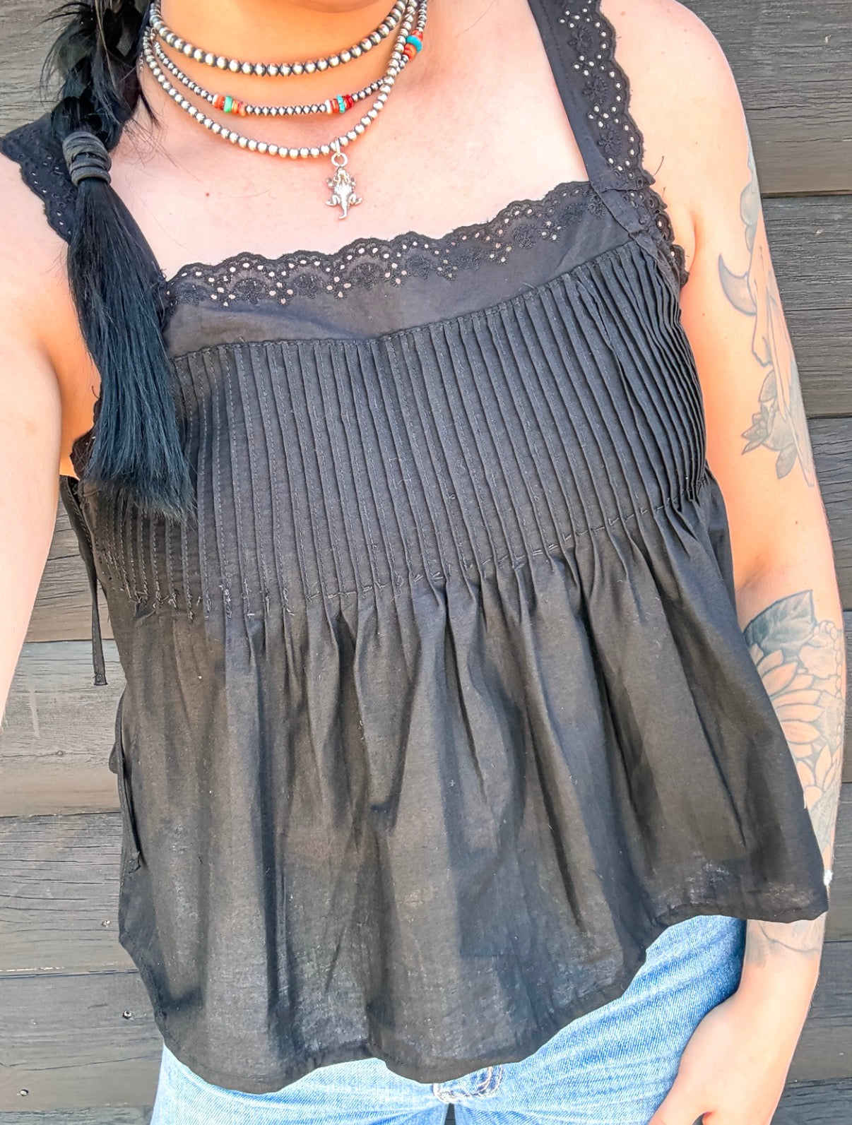 The Holly Pleated Black Tank