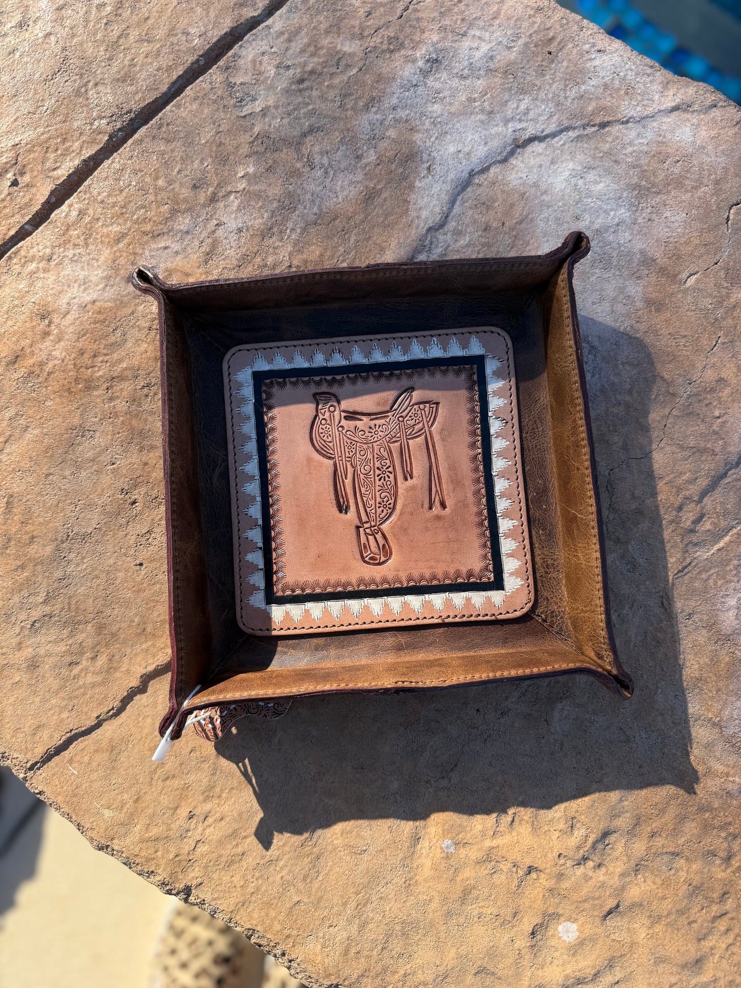Leather Tray with Floral Saddle