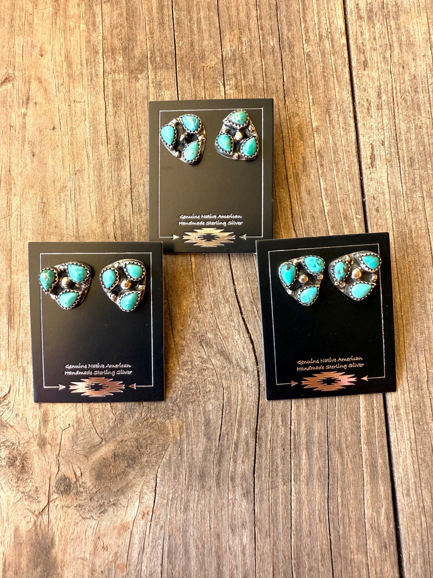 Christina Yazzie Triple Stone Turquoise and Sterling Silver Studs