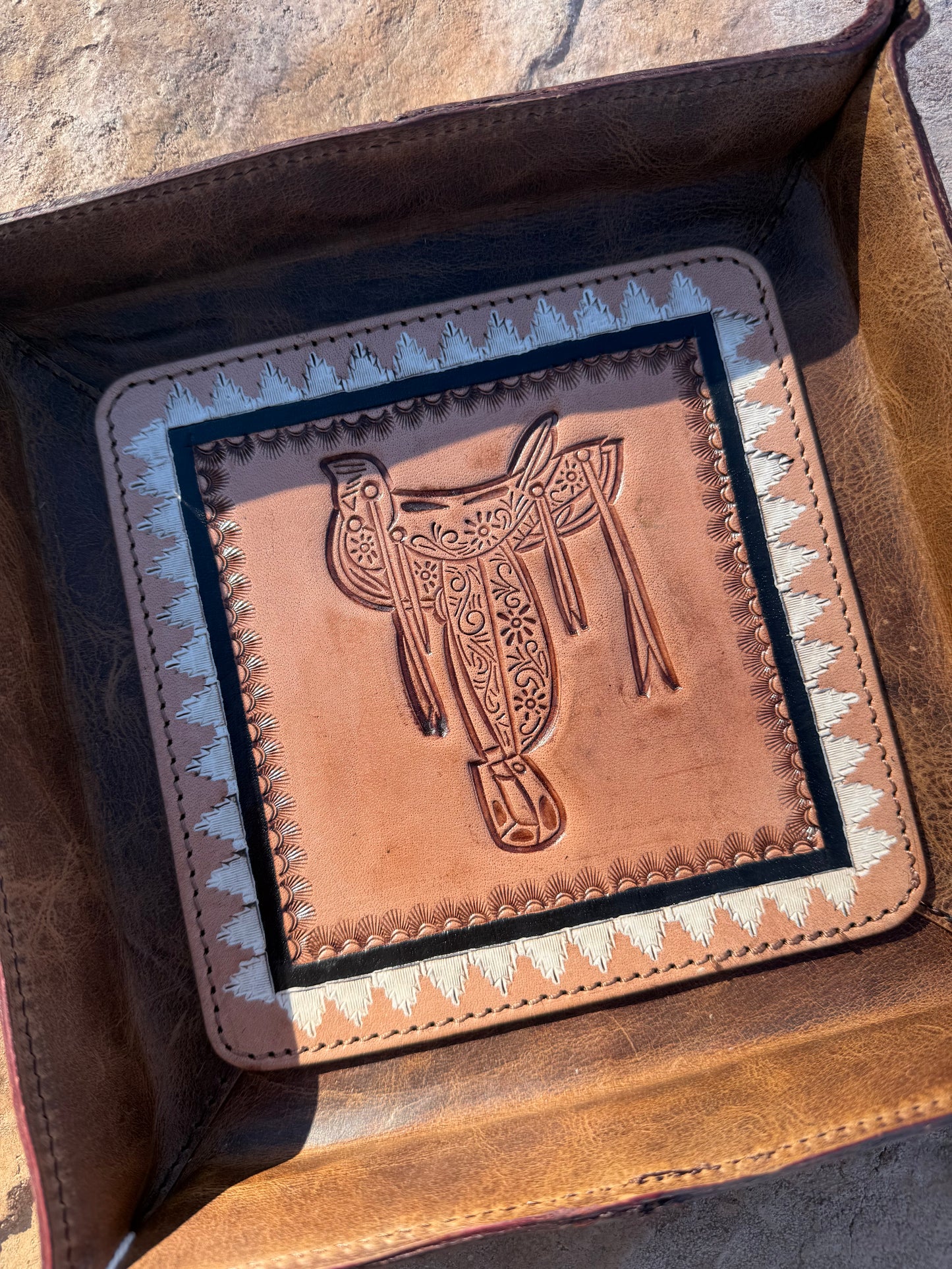 Leather Tray with Floral Saddle