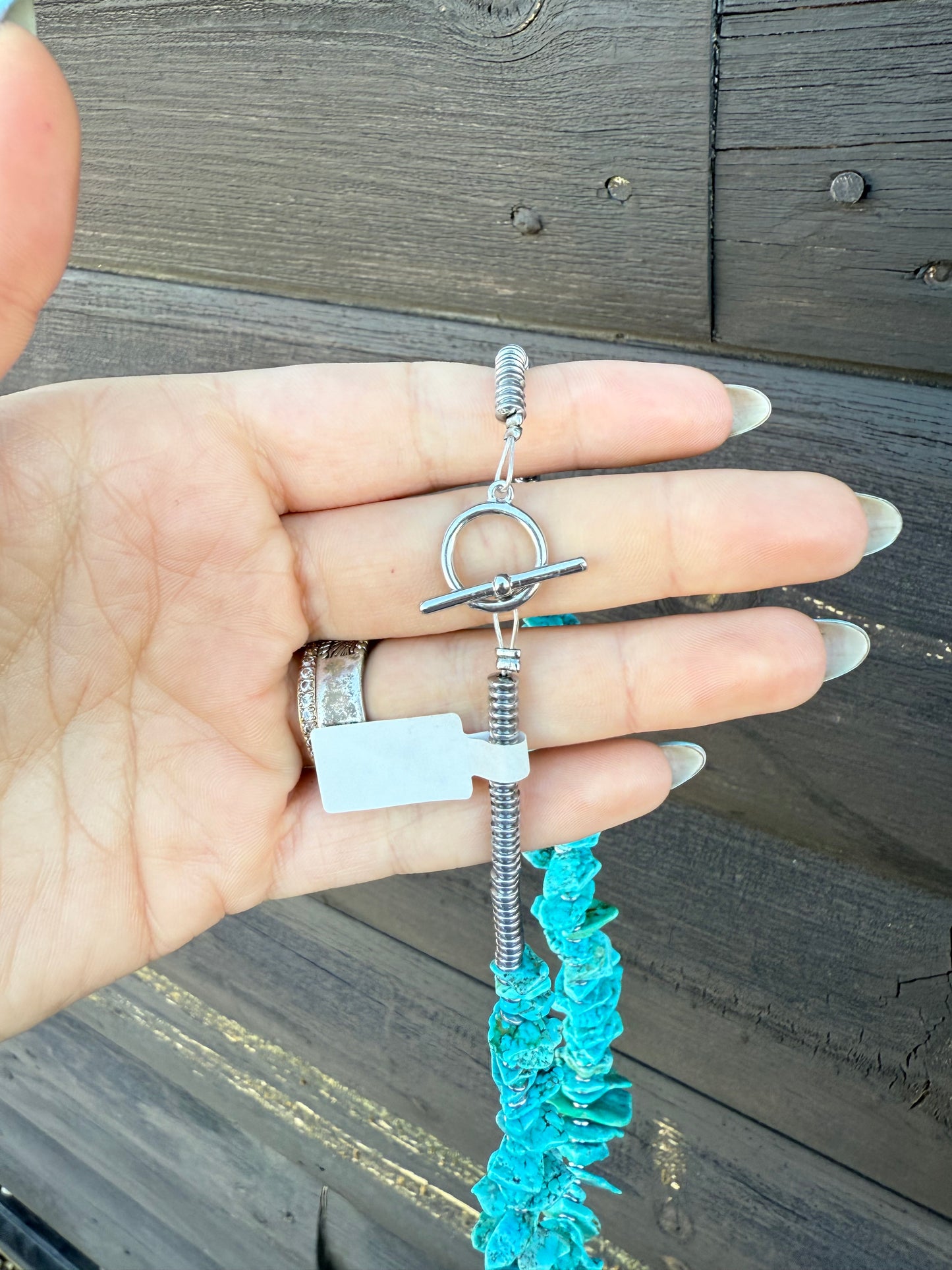 Blue Turquoise & Silver Hematite Necklace - 18”