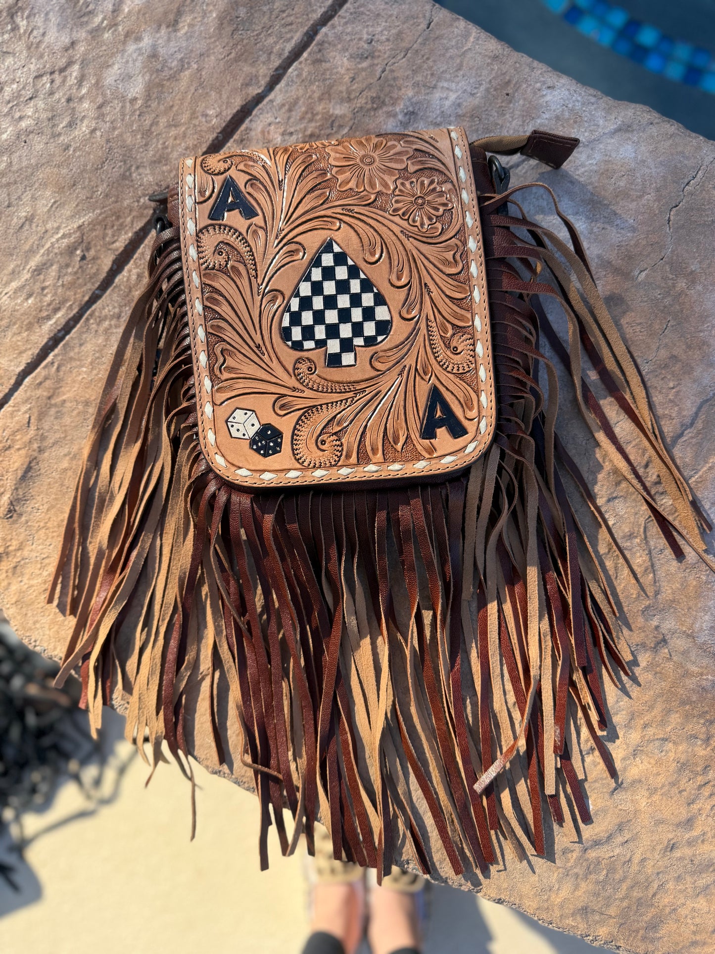 Aces Leather Fringe Crossbody Purse