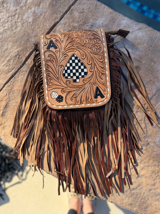 Aces Leather Fringe Crossbody Purse