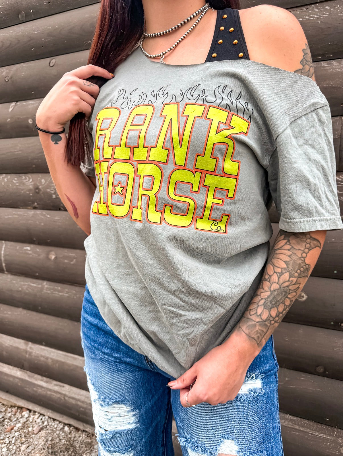 Grungy Flames RHC Off The Shoulder Tee