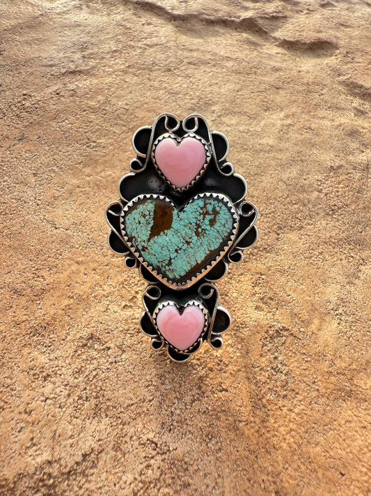 Adjustable Pink Conch & Number 8 Turquoise Ring