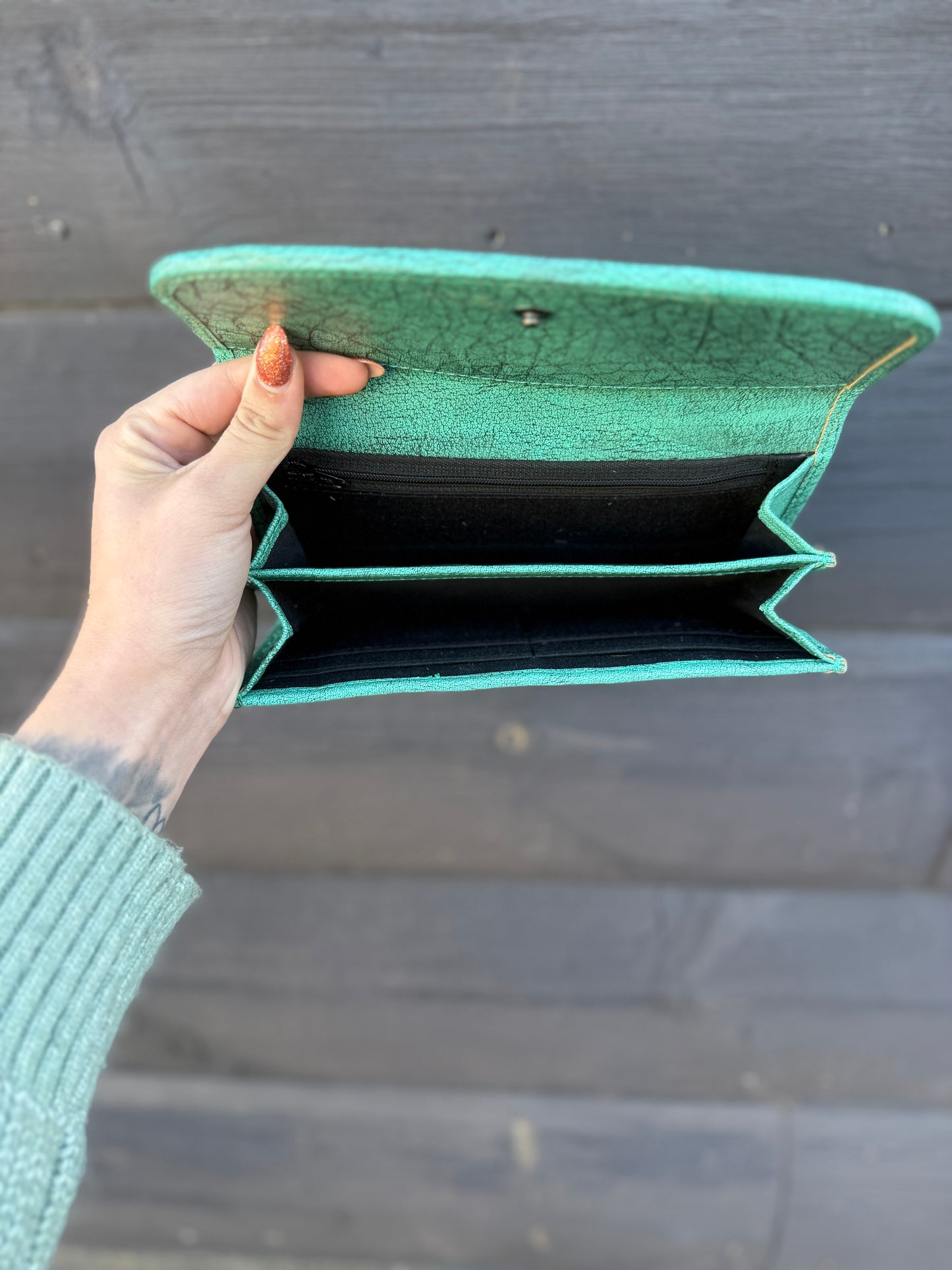 Turquoise & Cowhide Patchwork Wallet
