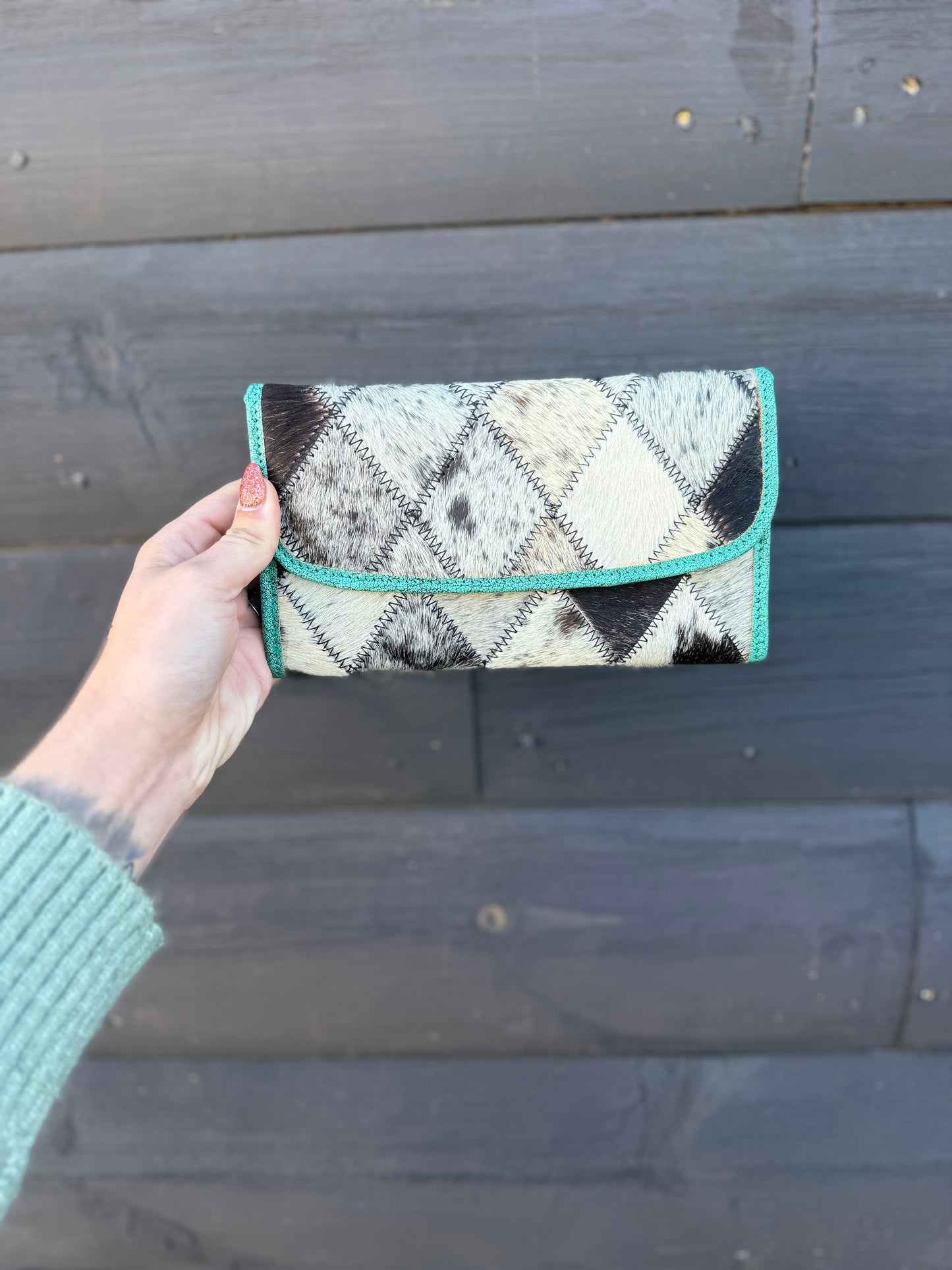 Turquoise & Cowhide Patchwork Wallet
