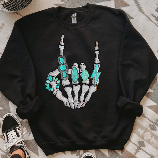 Turquoise Skeleton Hand Crewneck