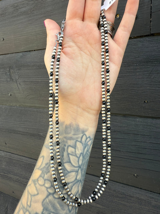 18” 4mm Sterling Silver Machine Made Bead Necklaces with Black Onyx