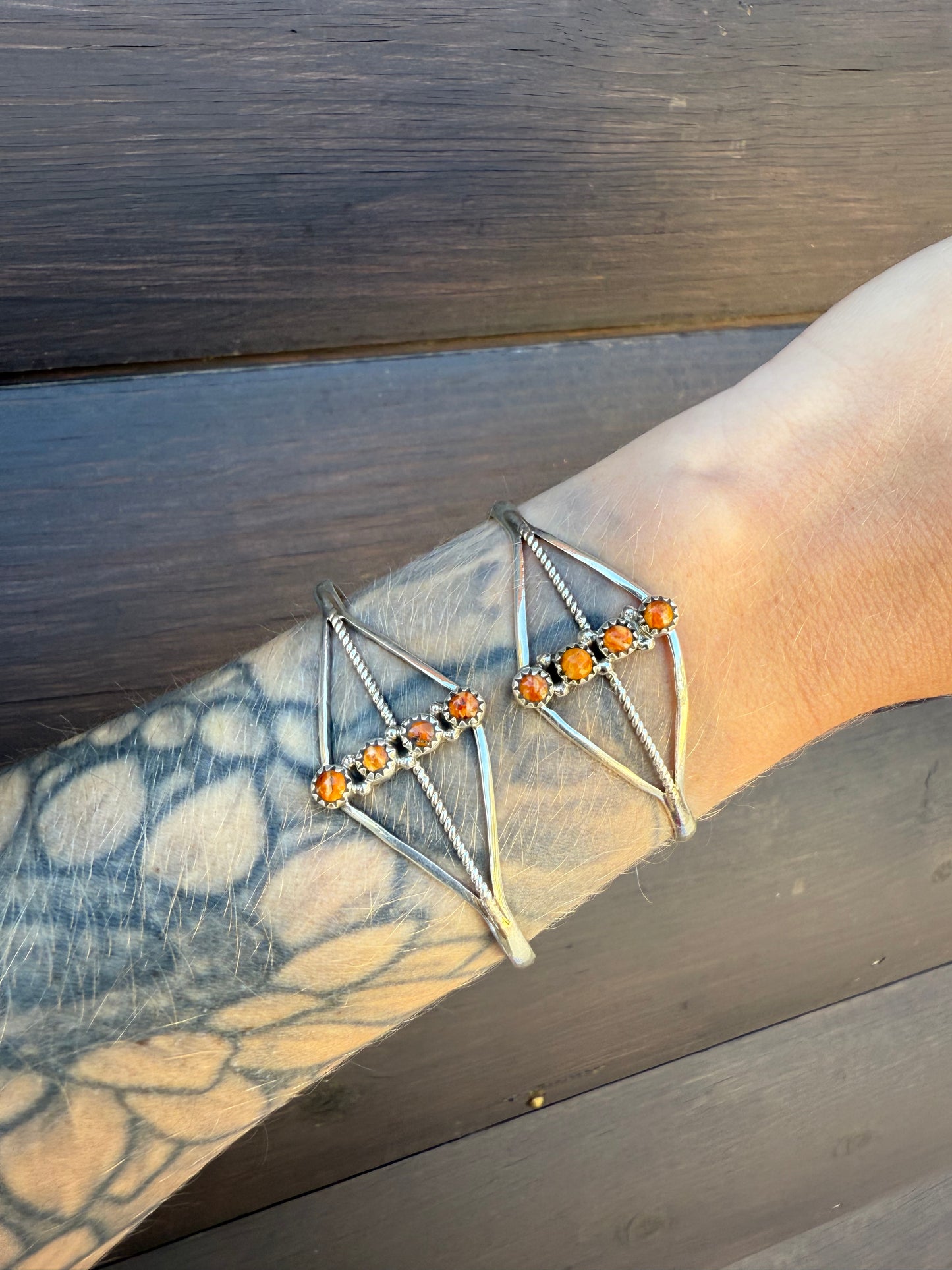 Nicole Yazzie Orange Spiny Adjustable Cuffs
