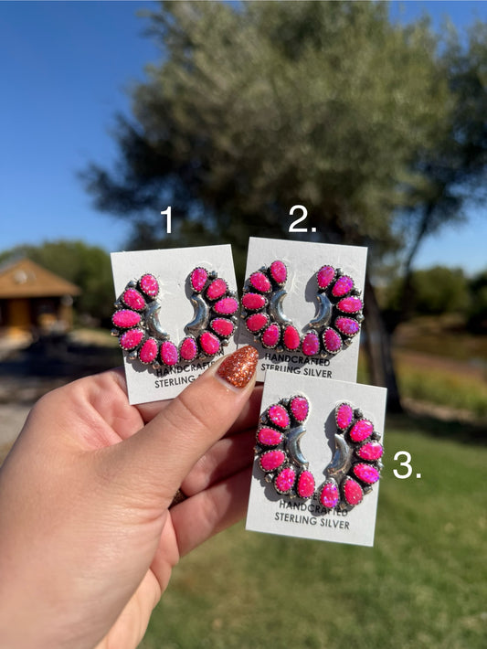 Durena Wauneka • Hot Pink Opal Half Moon Cluster Studs