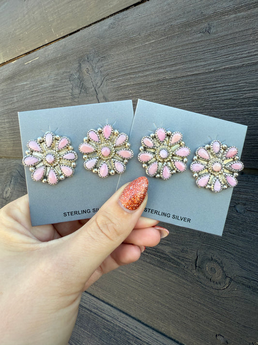 Nicole Yazzie Pink Conch Cluster Studs